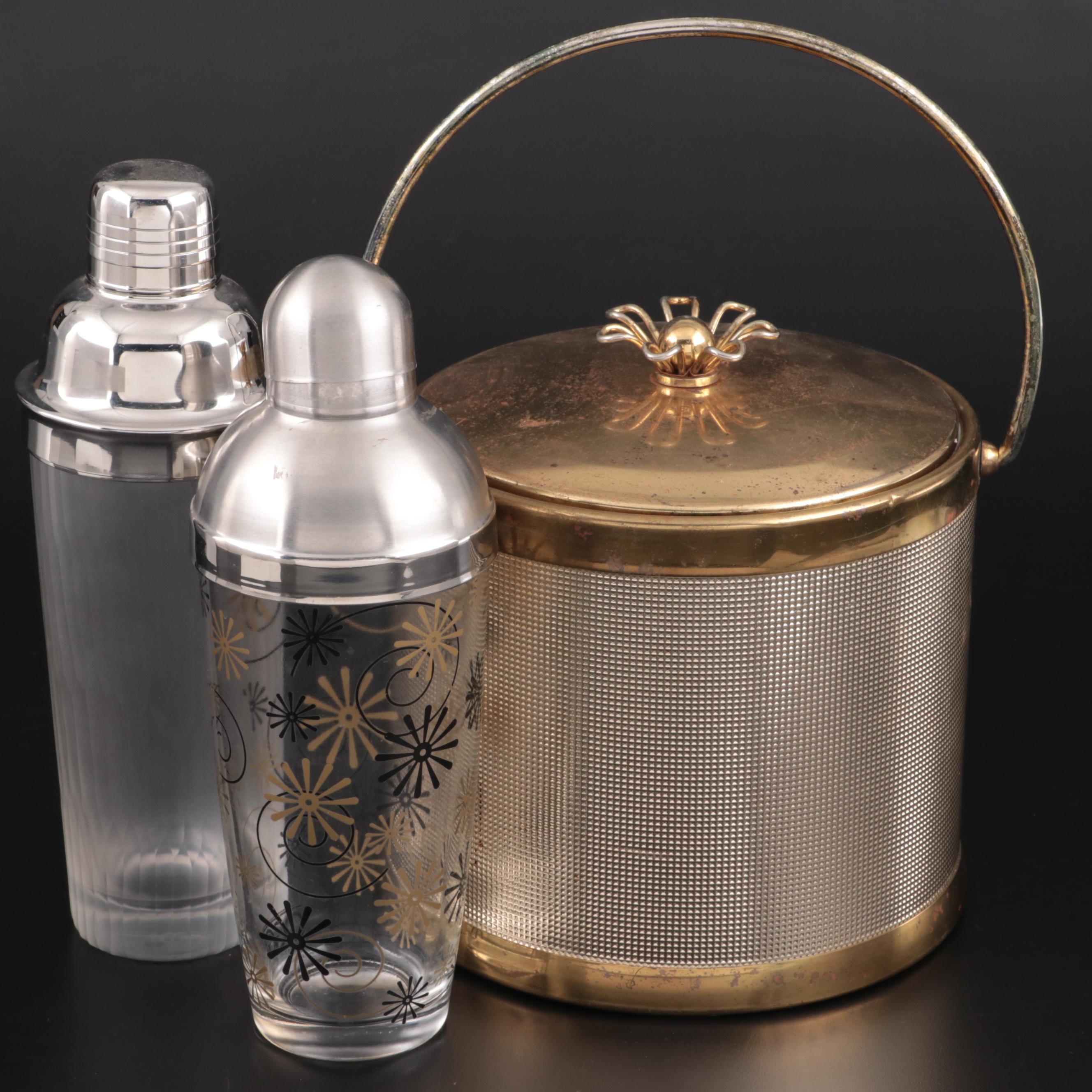 Serv-Master Creations Gold Tone Ice Bucket with Other Glass Cocktail Shakers