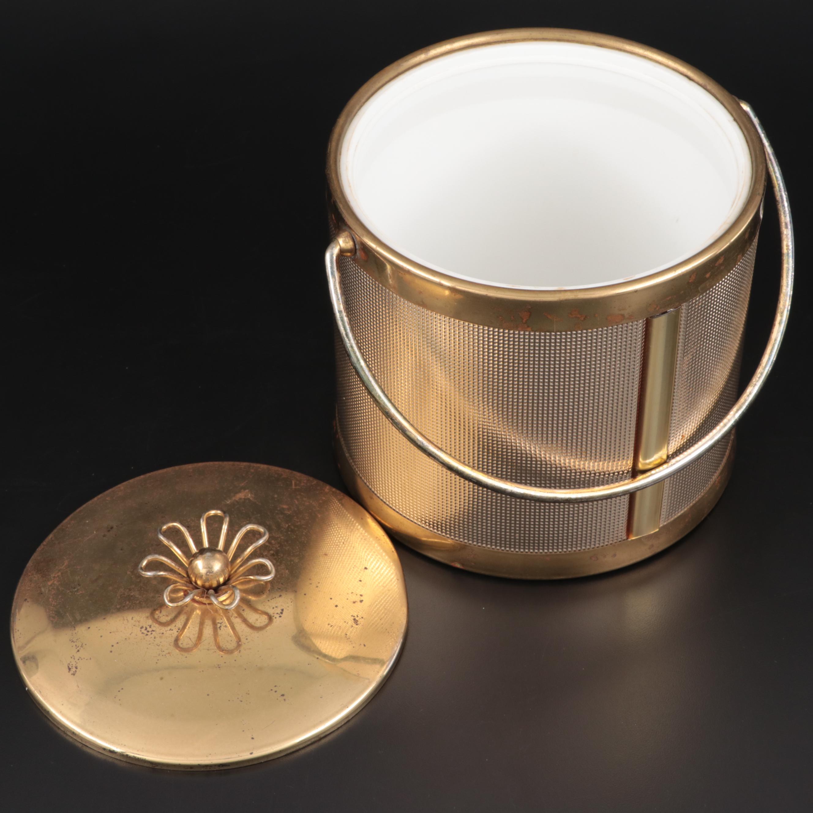 Serv-Master Creations Gold Tone Ice Bucket with Other Glass Cocktail Shakers