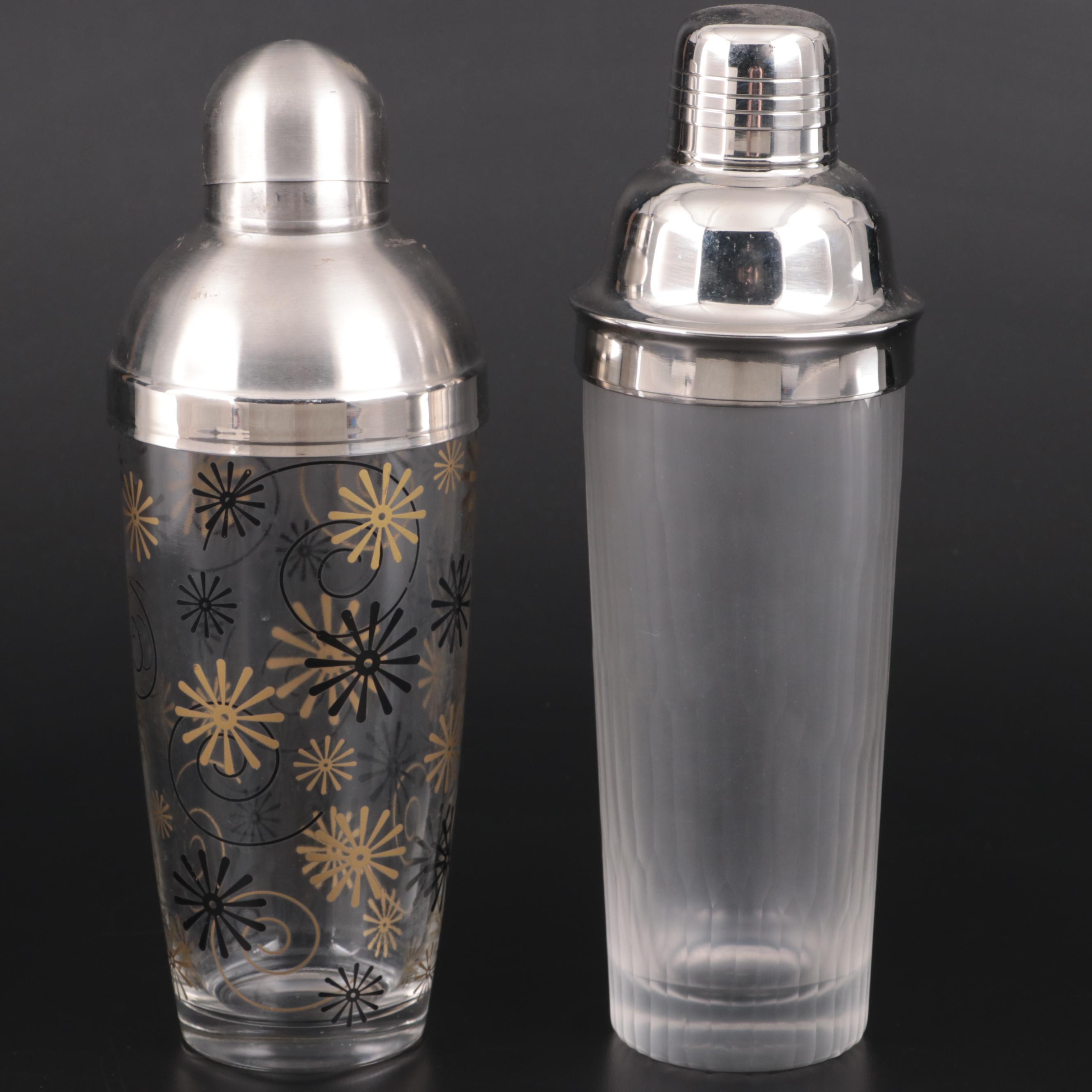 Serv-Master Creations Gold Tone Ice Bucket with Other Glass Cocktail Shakers