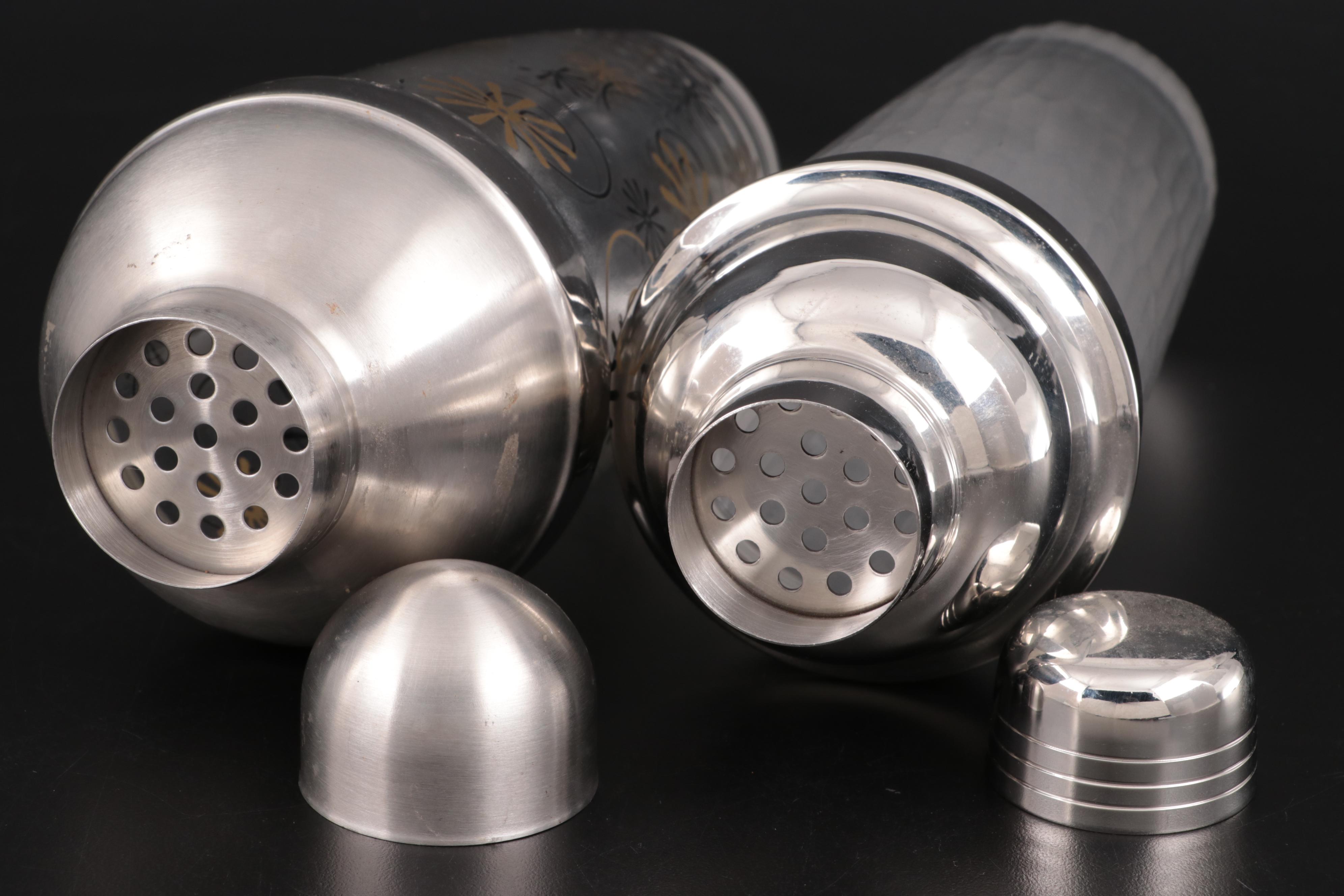 Serv-Master Creations Gold Tone Ice Bucket with Other Glass Cocktail Shakers