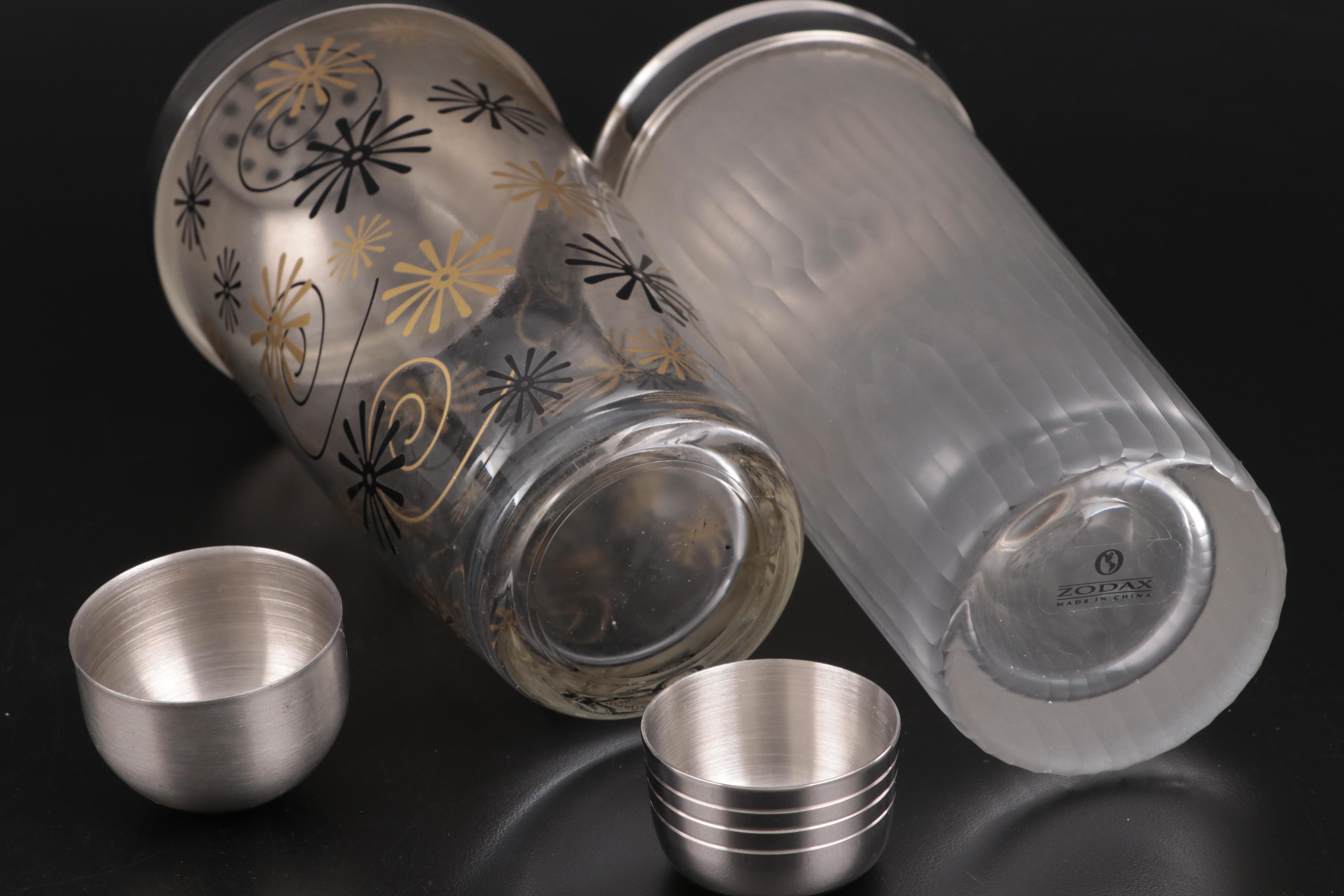 Serv-Master Creations Gold Tone Ice Bucket with Other Glass Cocktail Shakers