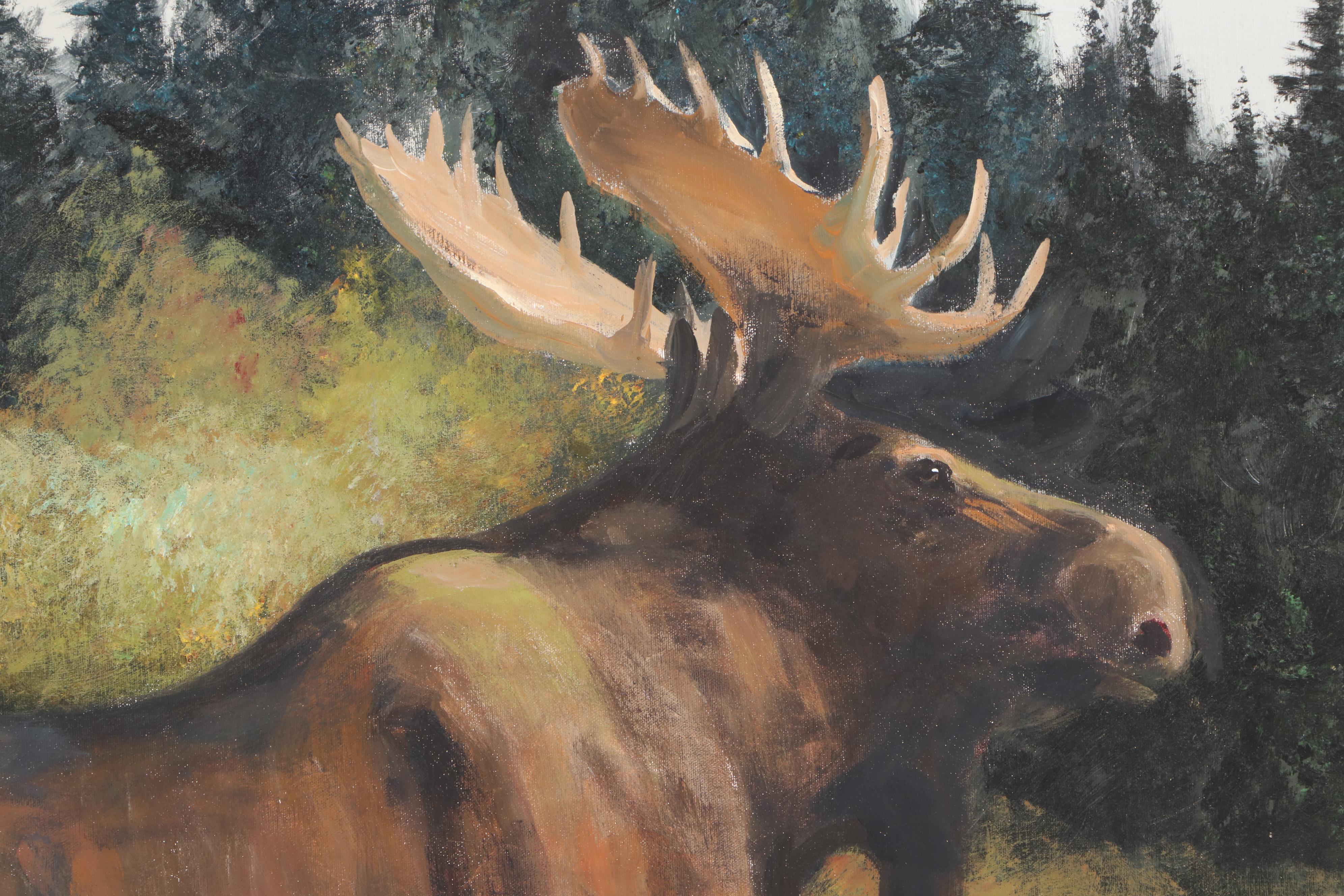 James Eichelberger Large-Scale Oil Painting of Moose, Late 20th Century