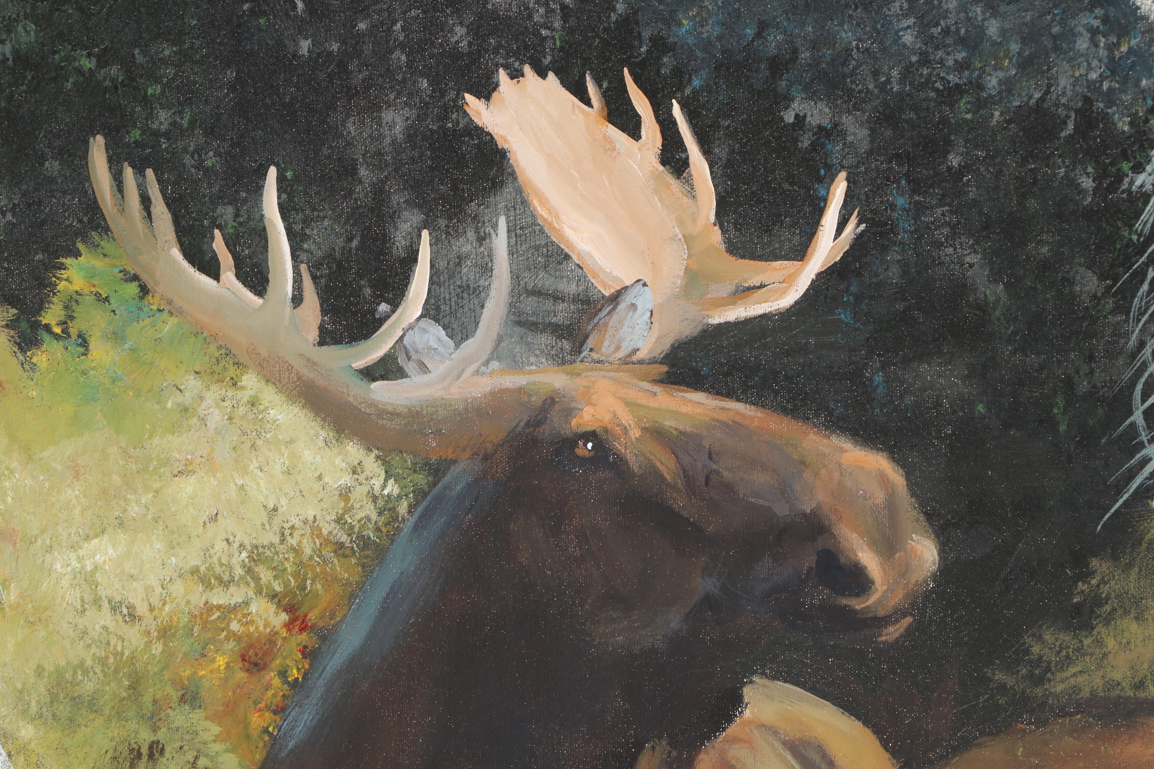 James Eichelberger Large-Scale Oil Painting of Moose, Late 20th Century