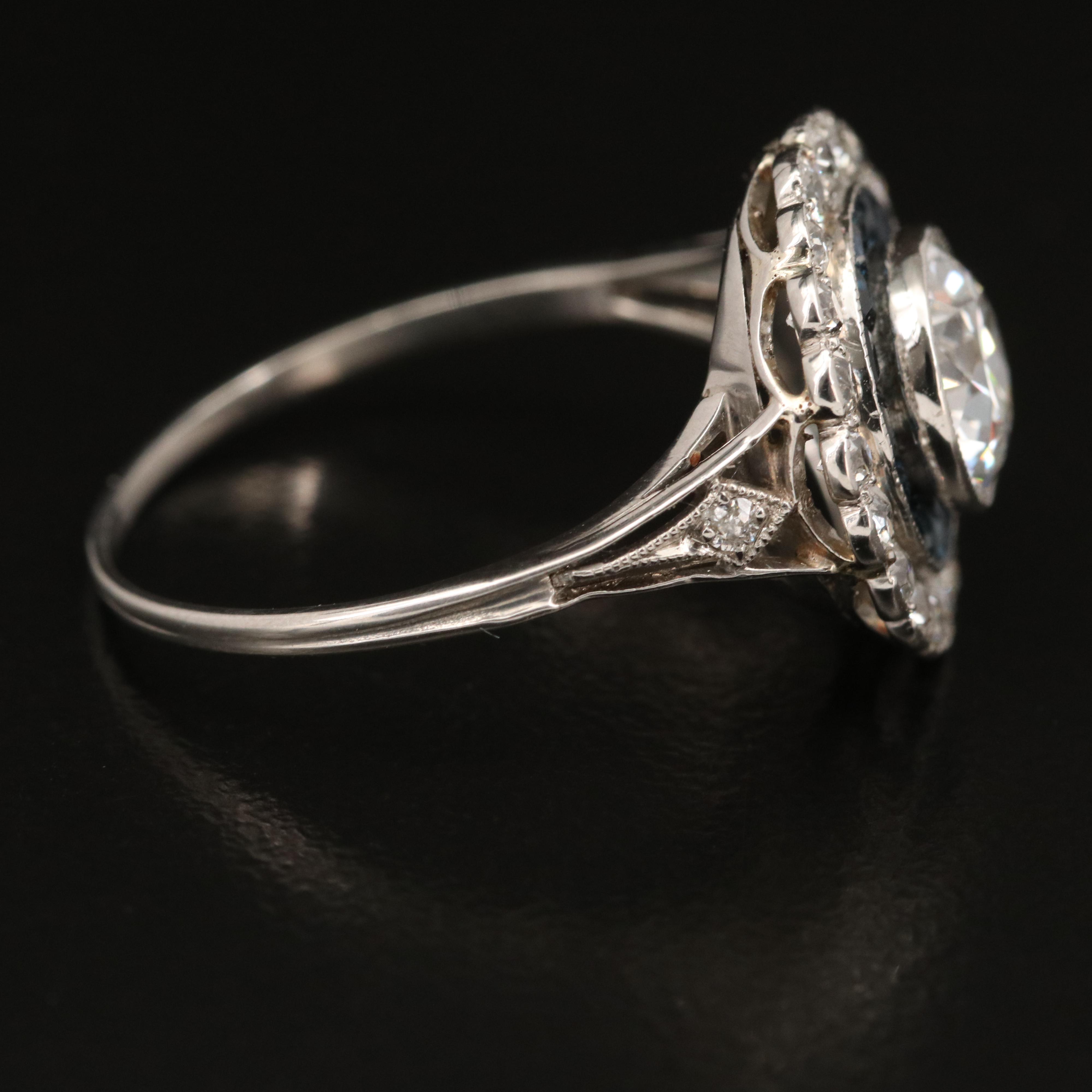 Art Deco Platinum 2.00 CTW Diamond and Sapphire Halo Ring