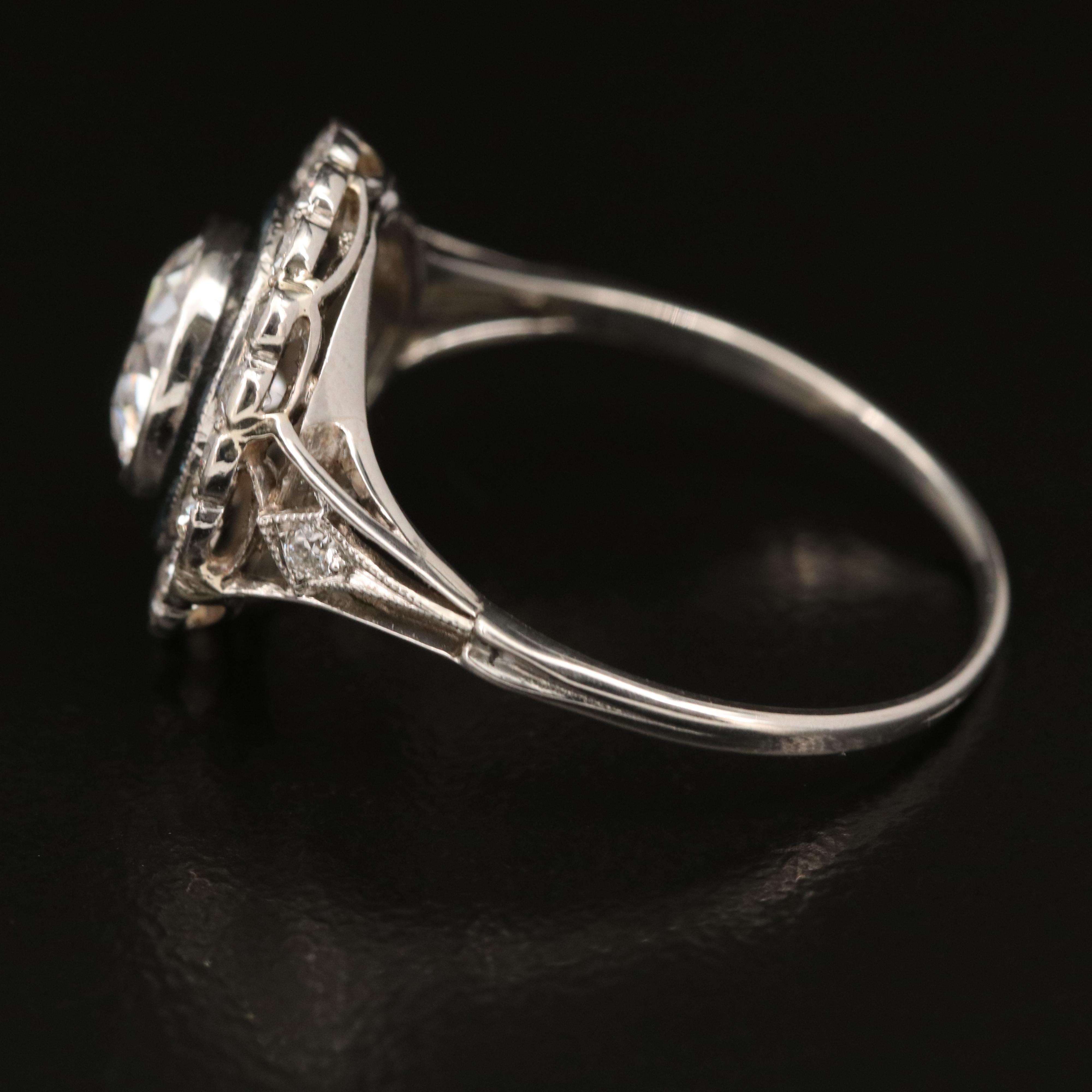 Art Deco Platinum 2.00 CTW Diamond and Sapphire Halo Ring