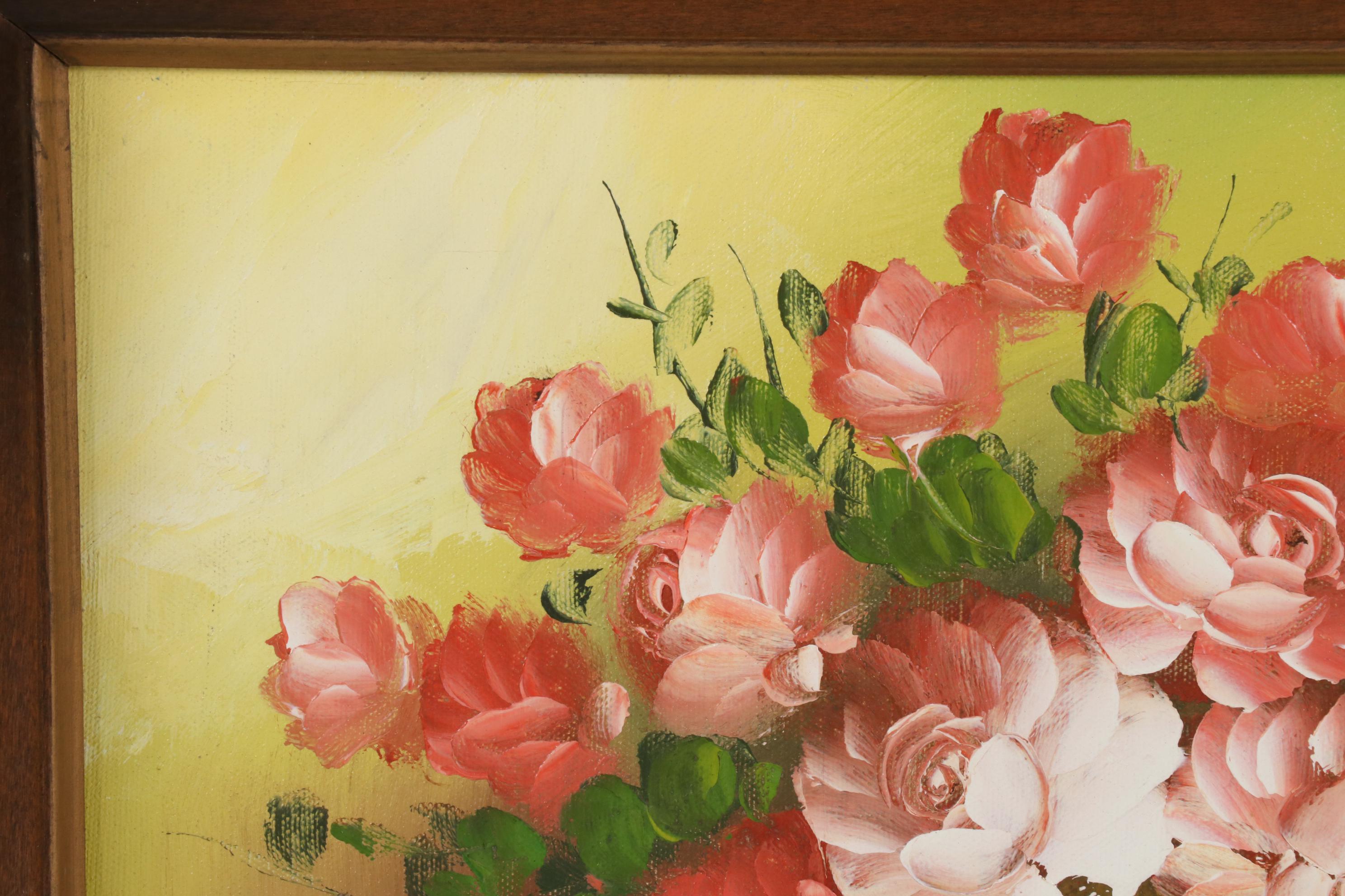 Andrew Kissell Still Life Oil Painting With Vase of Roses, Late 20th Century