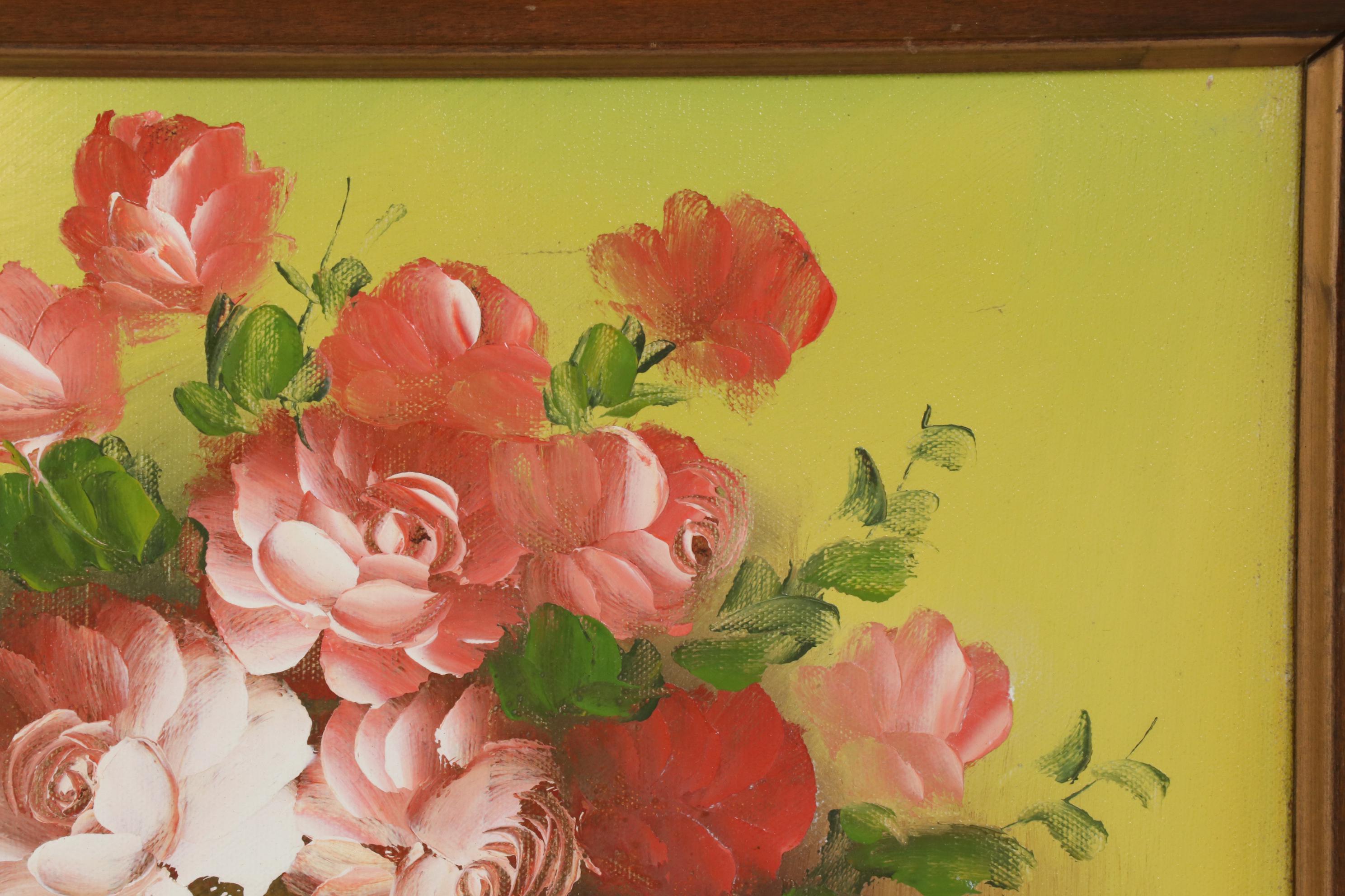 Andrew Kissell Still Life Oil Painting With Vase of Roses, Late 20th Century