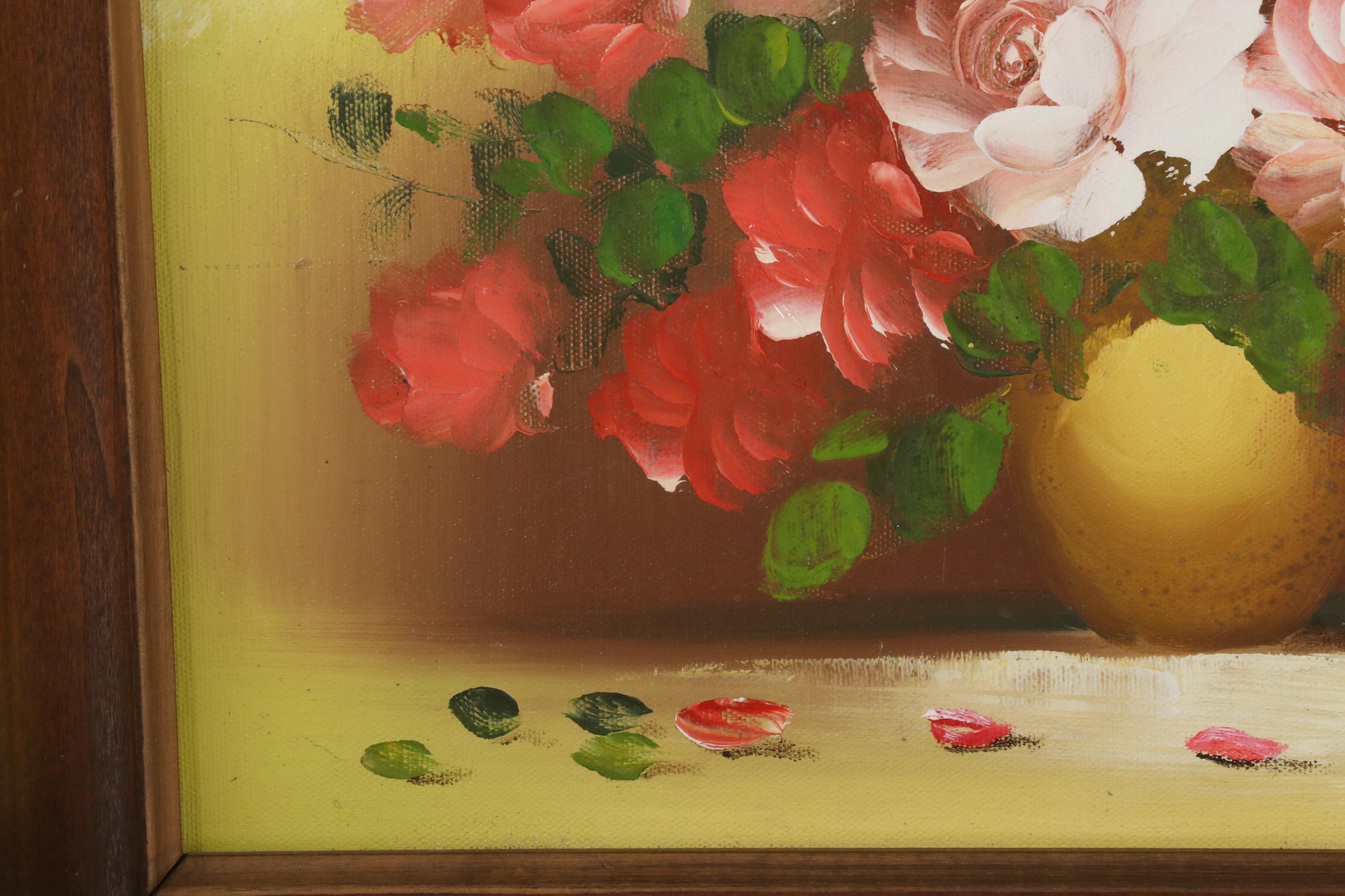 Andrew Kissell Still Life Oil Painting With Vase of Roses, Late 20th Century