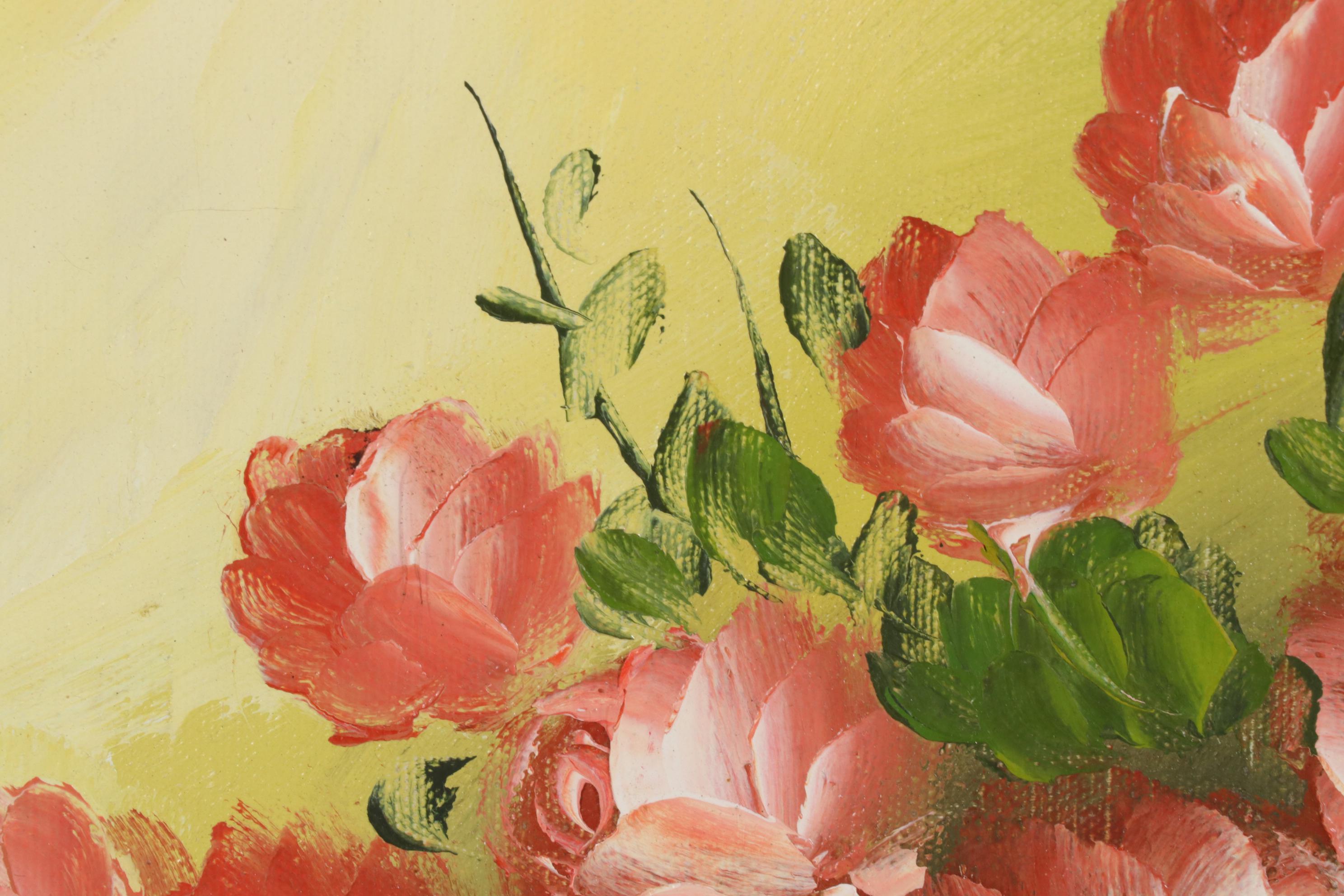 Andrew Kissell Still Life Oil Painting With Vase of Roses, Late 20th Century