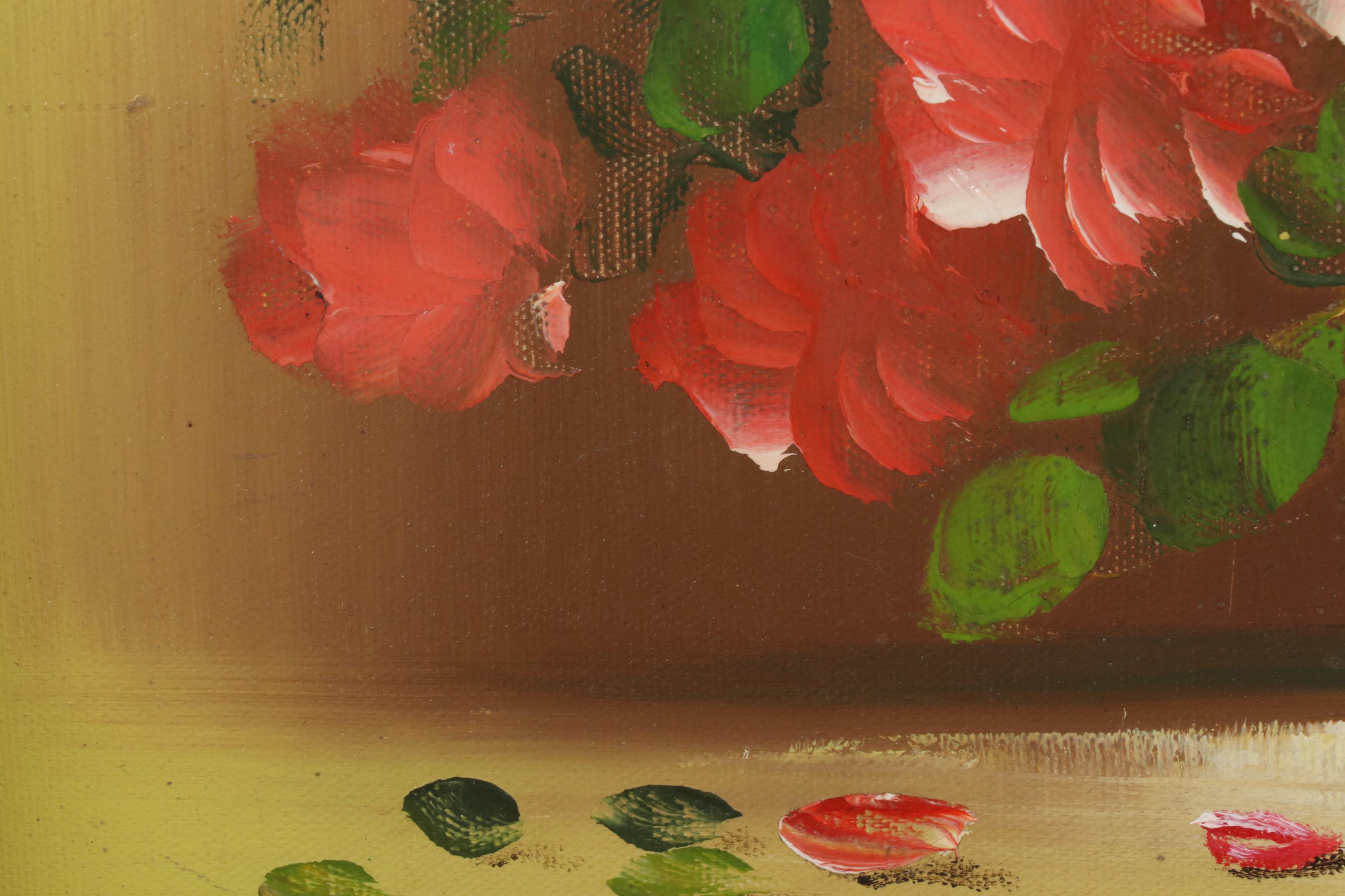 Andrew Kissell Still Life Oil Painting With Vase of Roses, Late 20th Century