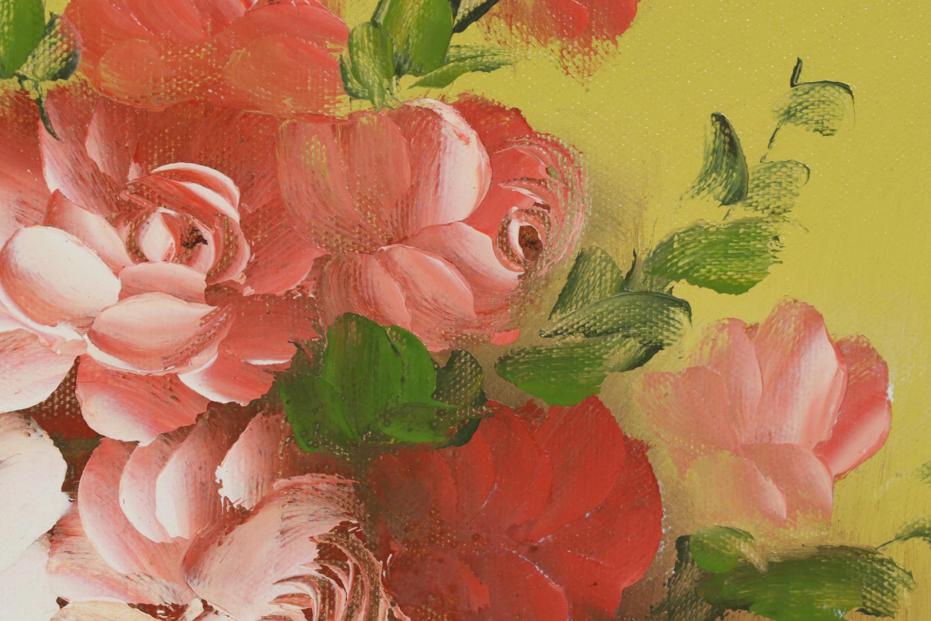 Andrew Kissell Still Life Oil Painting With Vase of Roses, Late 20th Century