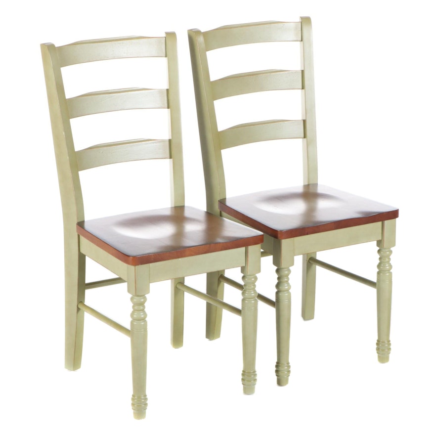 Pair of Farmhouse Style Parcel-Painted Hardwood Ladderback Side Chairs