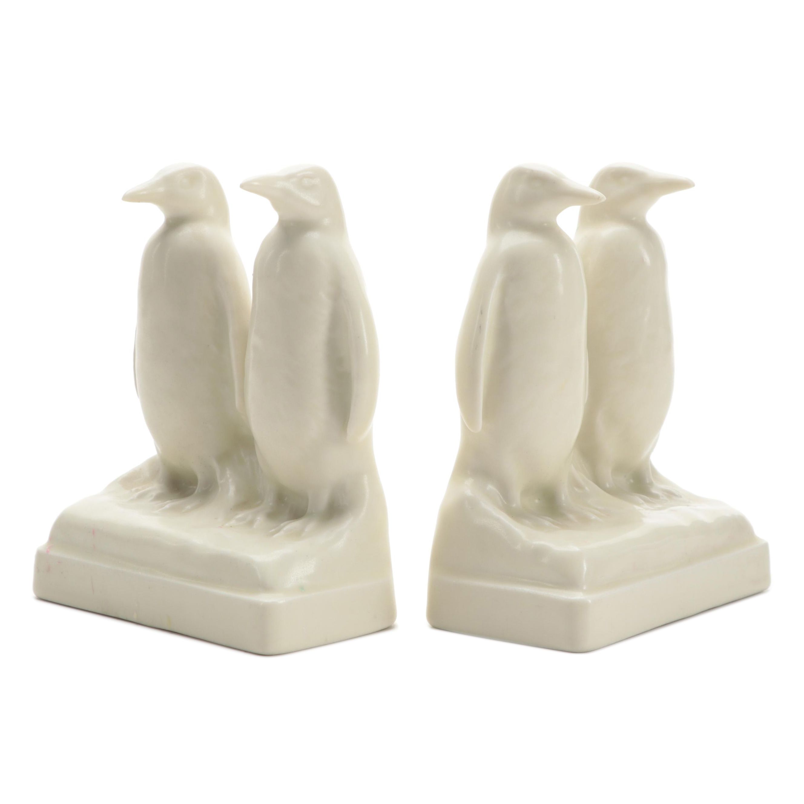 Rookwood Pottery Cream Glaze Penguin Bookends, 1935