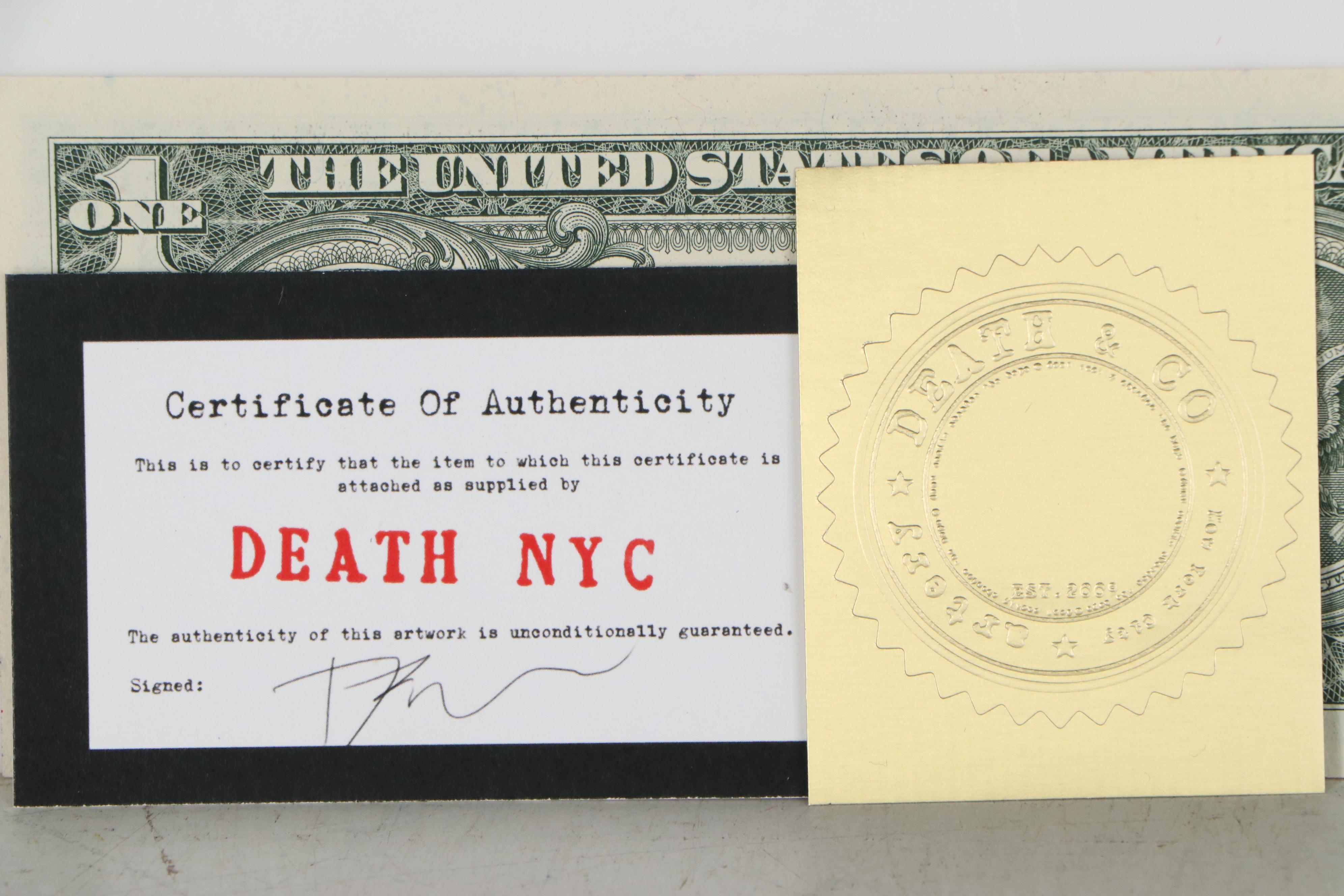 Death NYC Embellished Offset Lithograph on United States $1 Bill