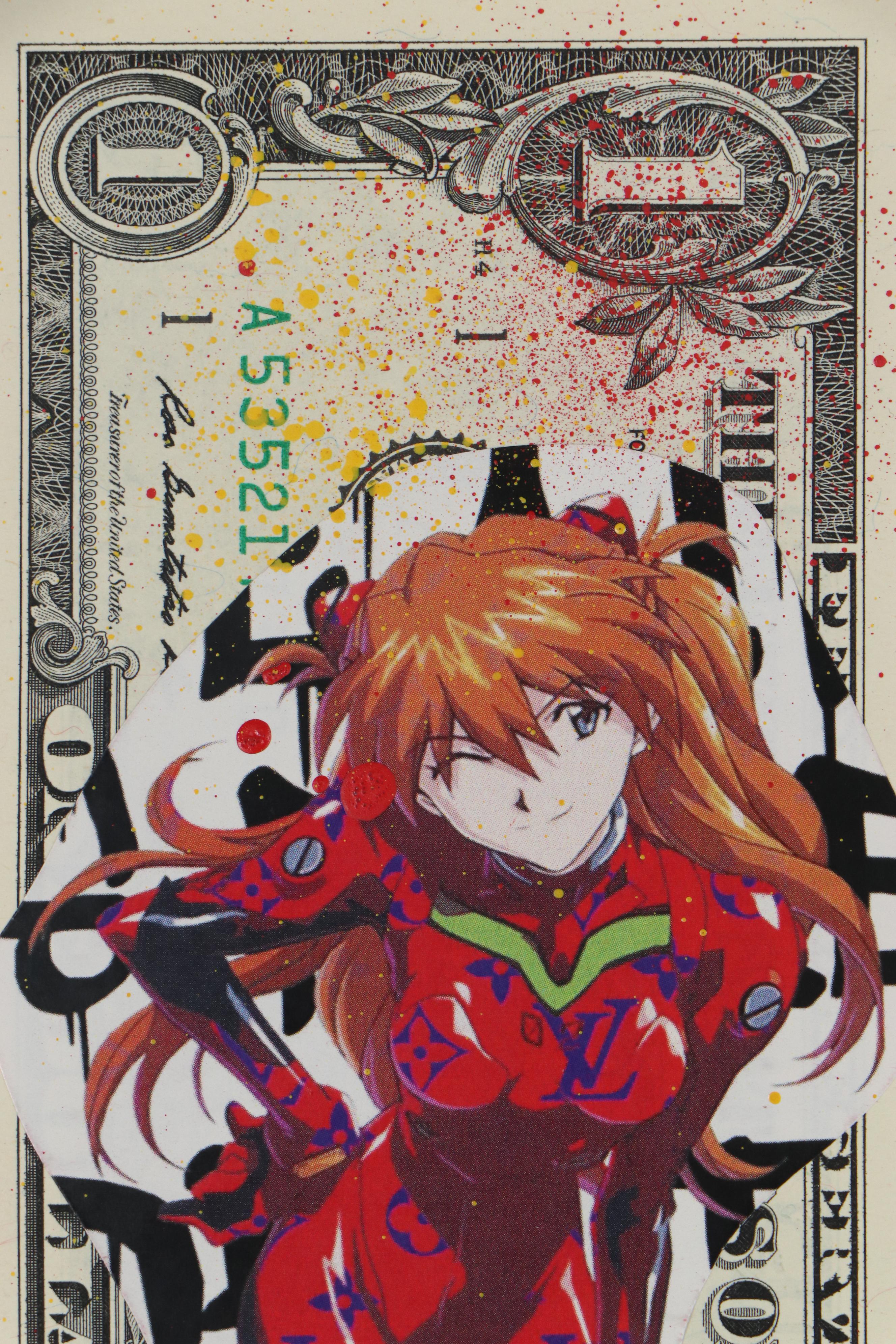 Death NYC Mixed Media Louis Vuitton and Anime Dollar Bill, 2020