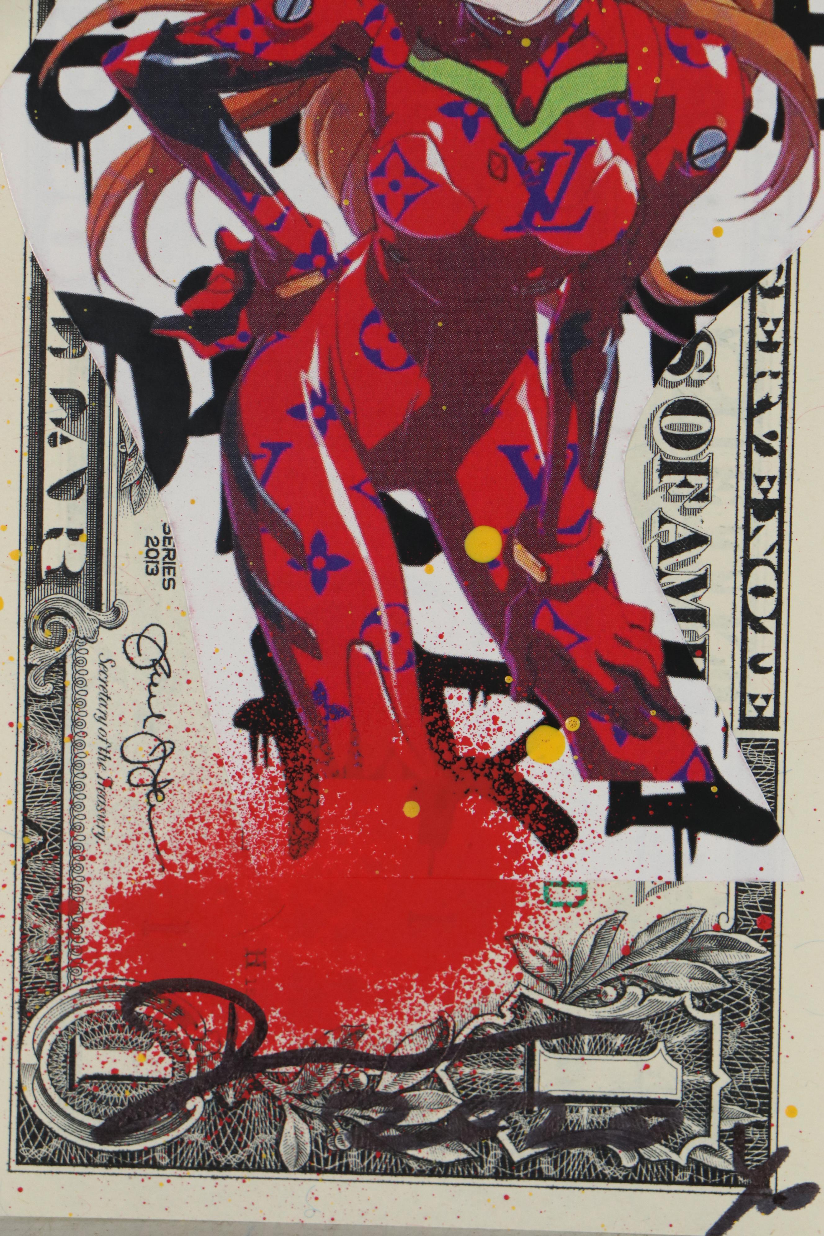 Death NYC Mixed Media Louis Vuitton and Anime Dollar Bill, 2020