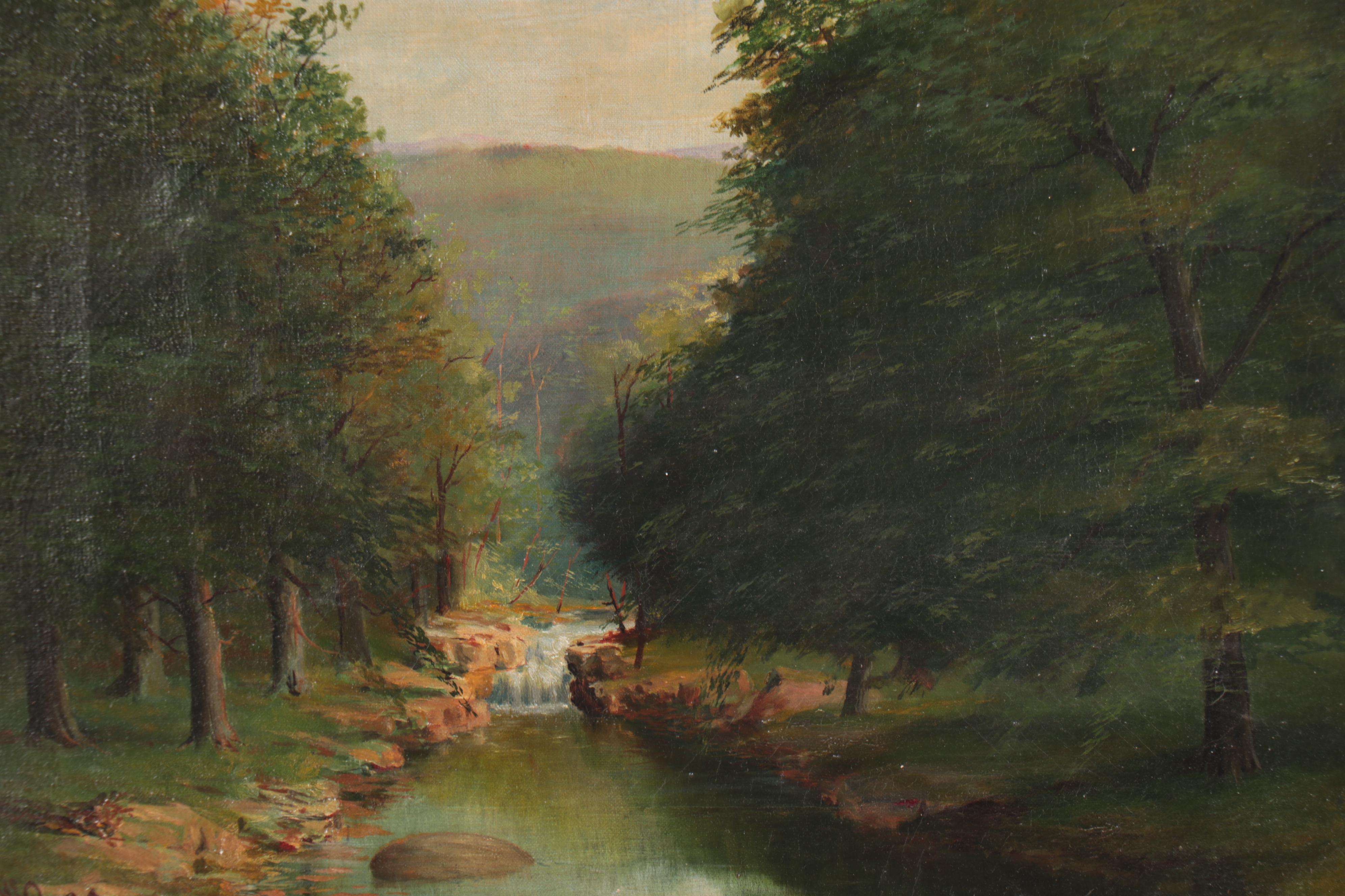 Hudson River School Style Landscape Oil Painting, 1899