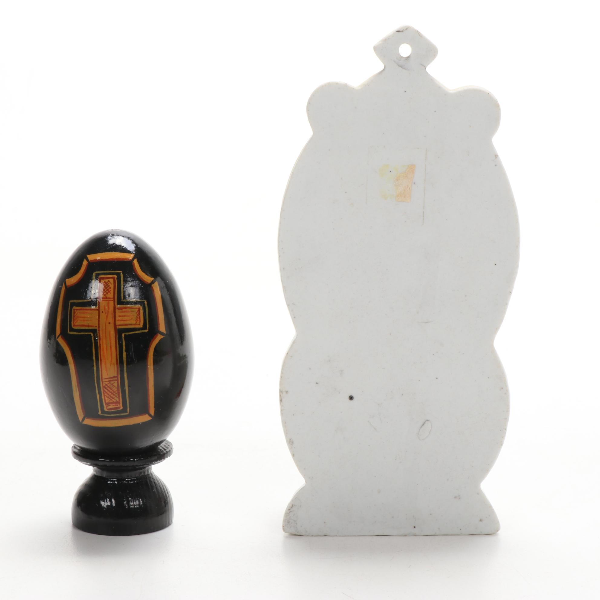 Wooden Crucifix, Porcelain Holy Water Font, and Other Religious Artifacts