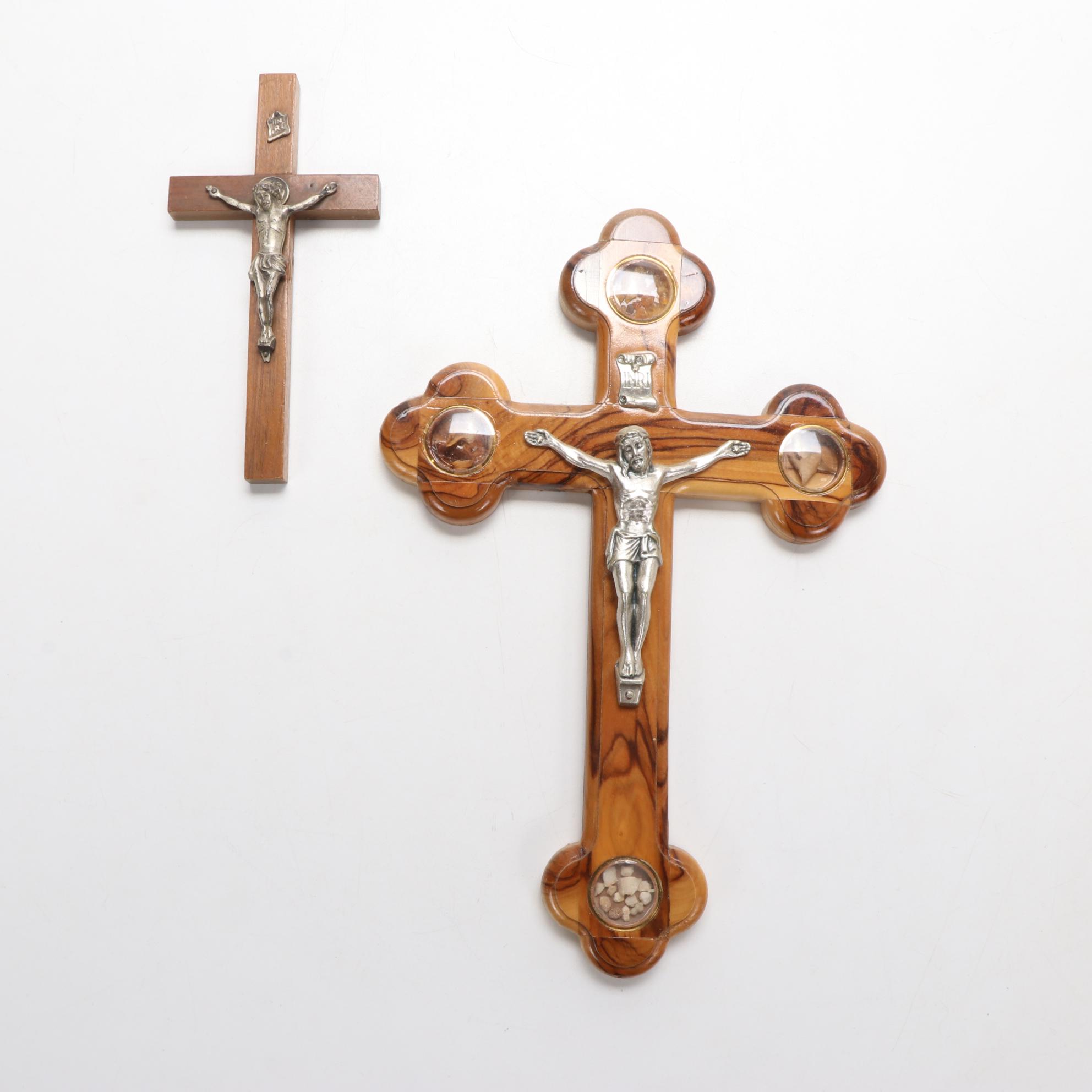 Wooden Crucifix, Porcelain Holy Water Font, and Other Religious Artifacts