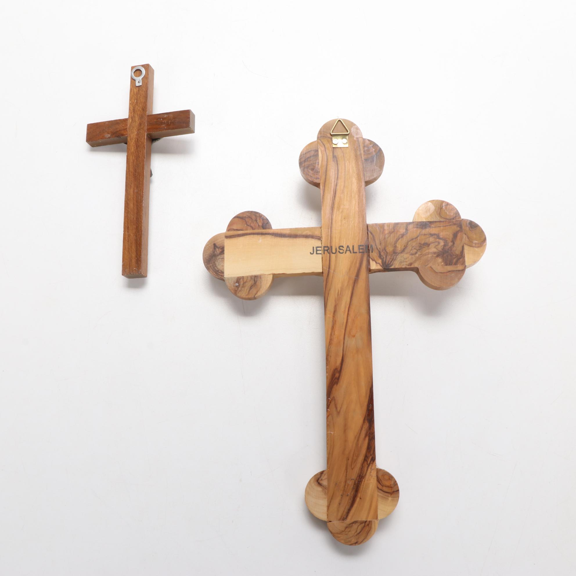 Wooden Crucifix, Porcelain Holy Water Font, and Other Religious Artifacts