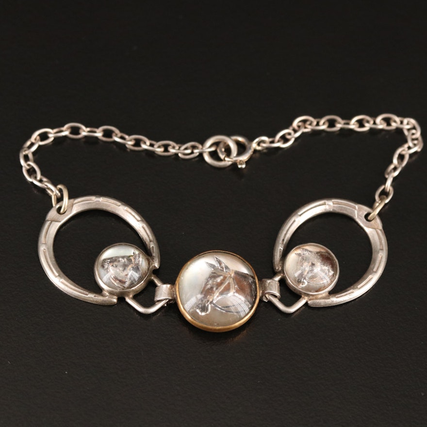 Art Deco Reverse Carved Equestrian Bracelet in Sterling Silver