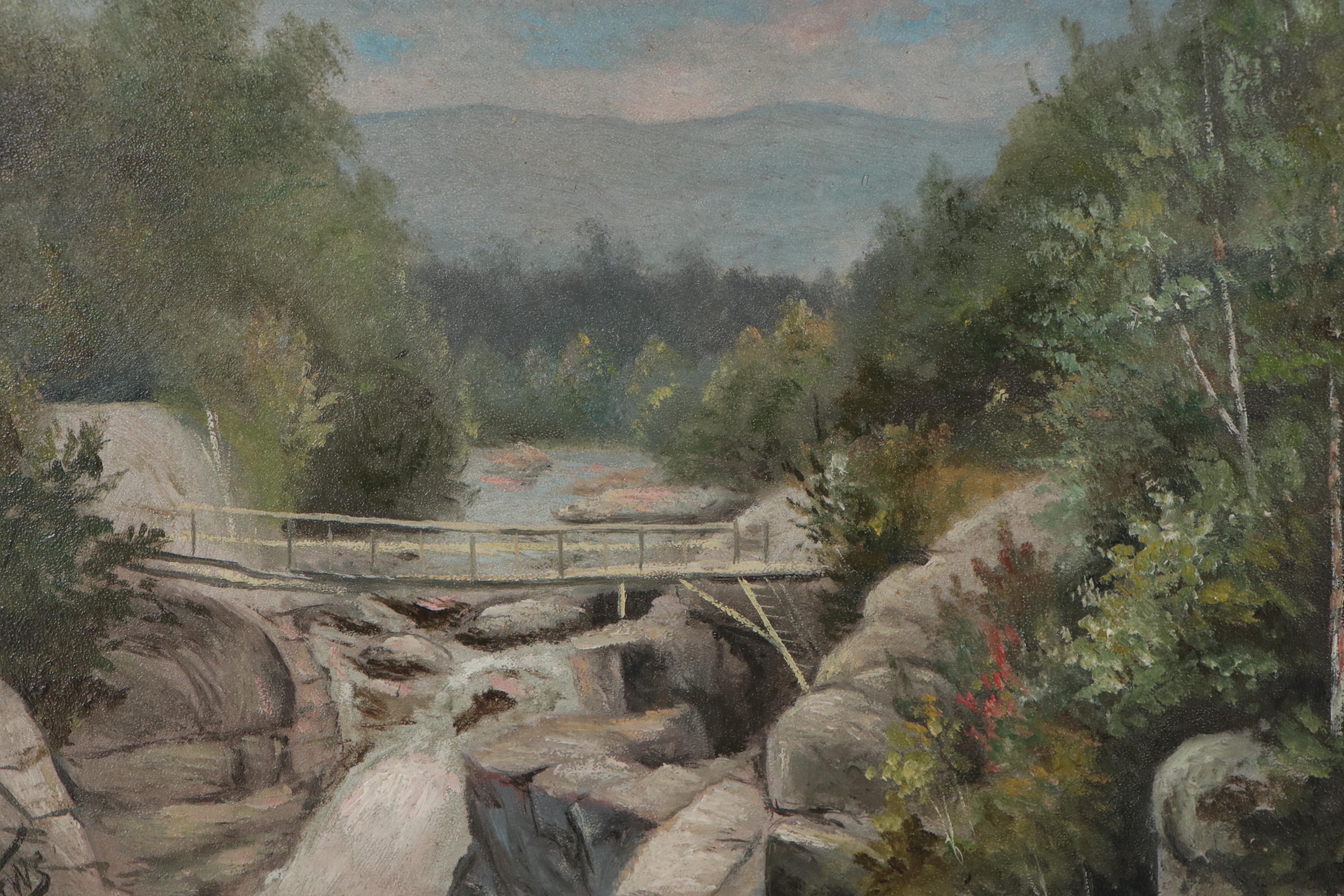 American School Oil Painting "Ammonusuc Falls - White Mountains"