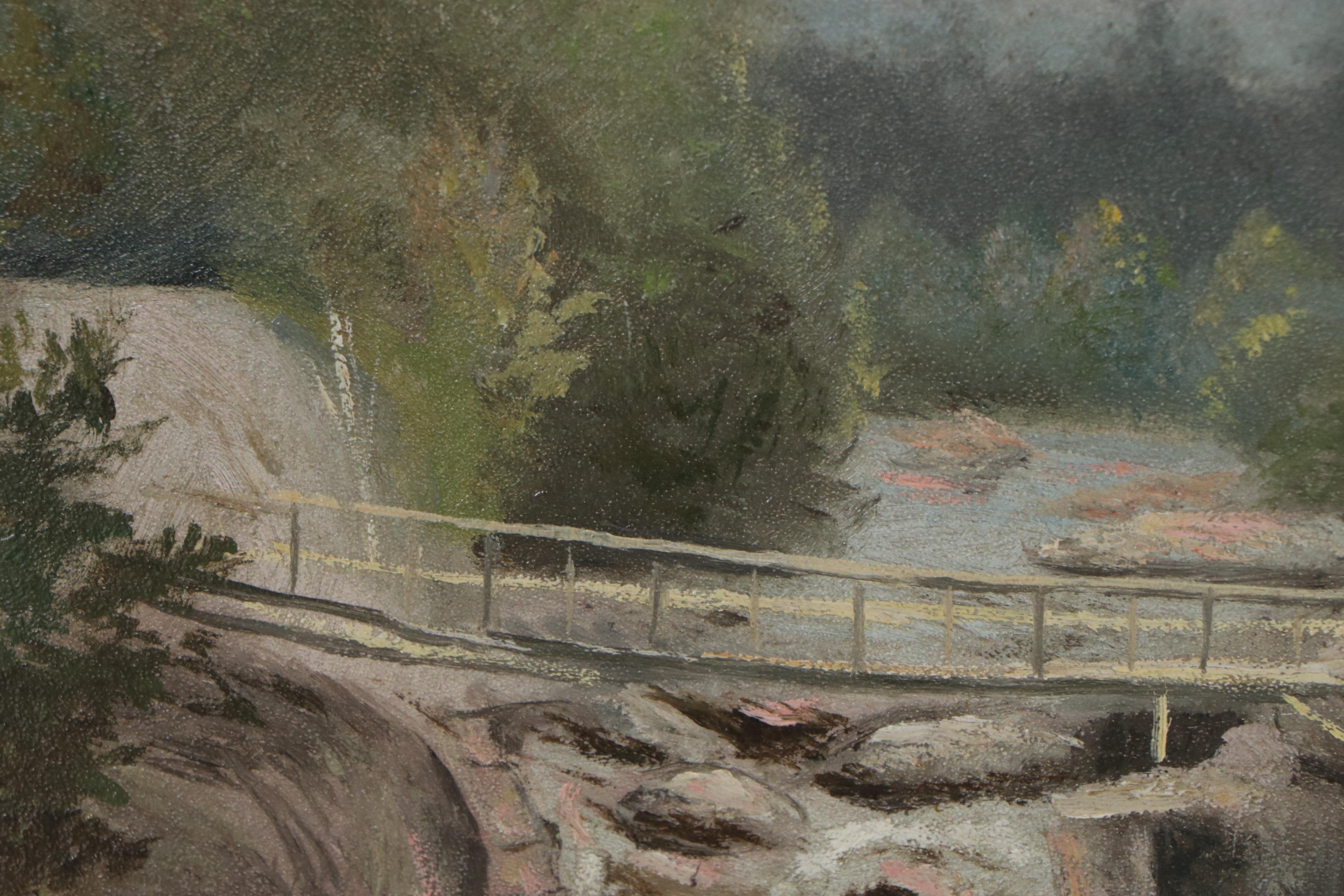 American School Oil Painting "Ammonusuc Falls - White Mountains"