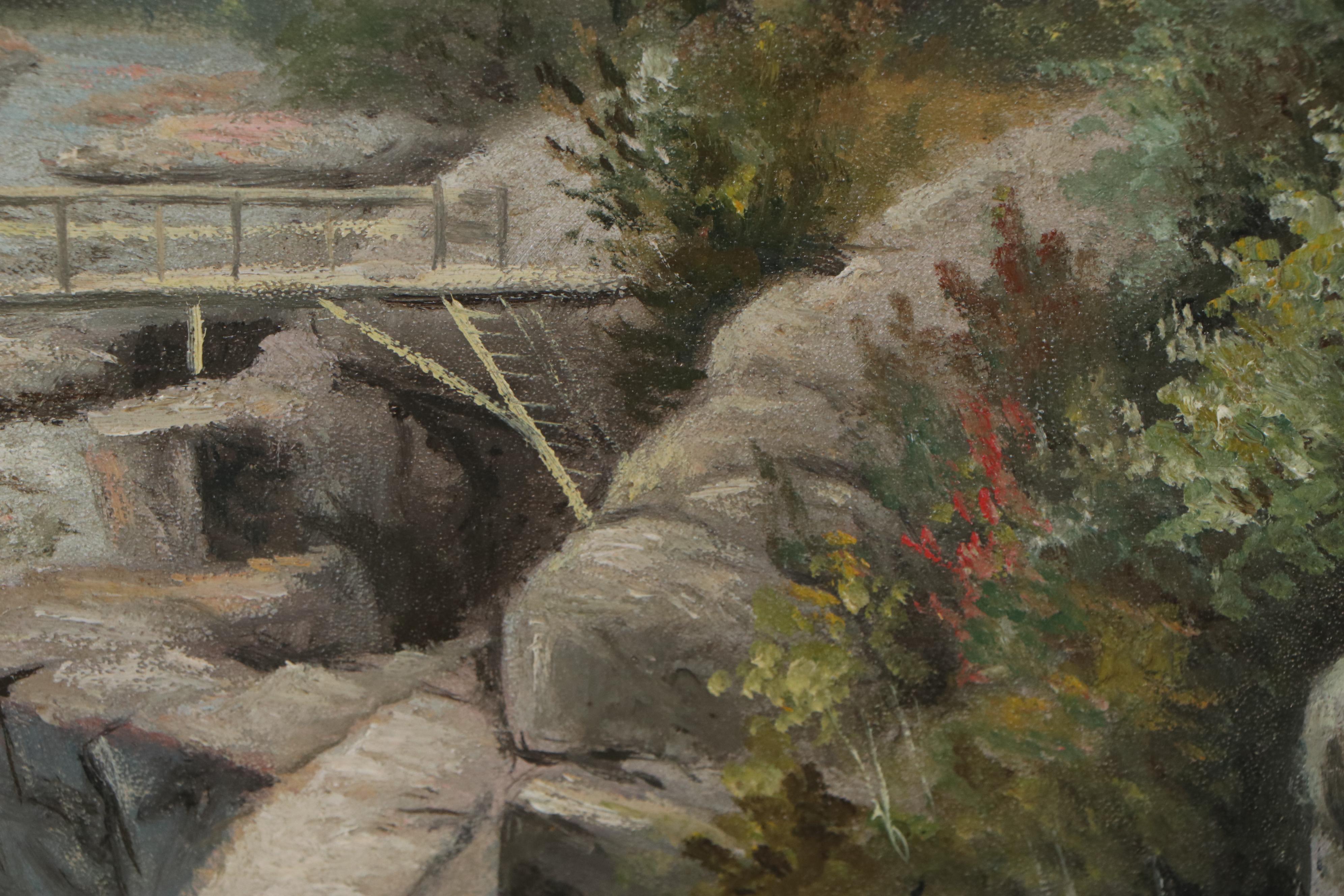 American School Oil Painting "Ammonusuc Falls - White Mountains"