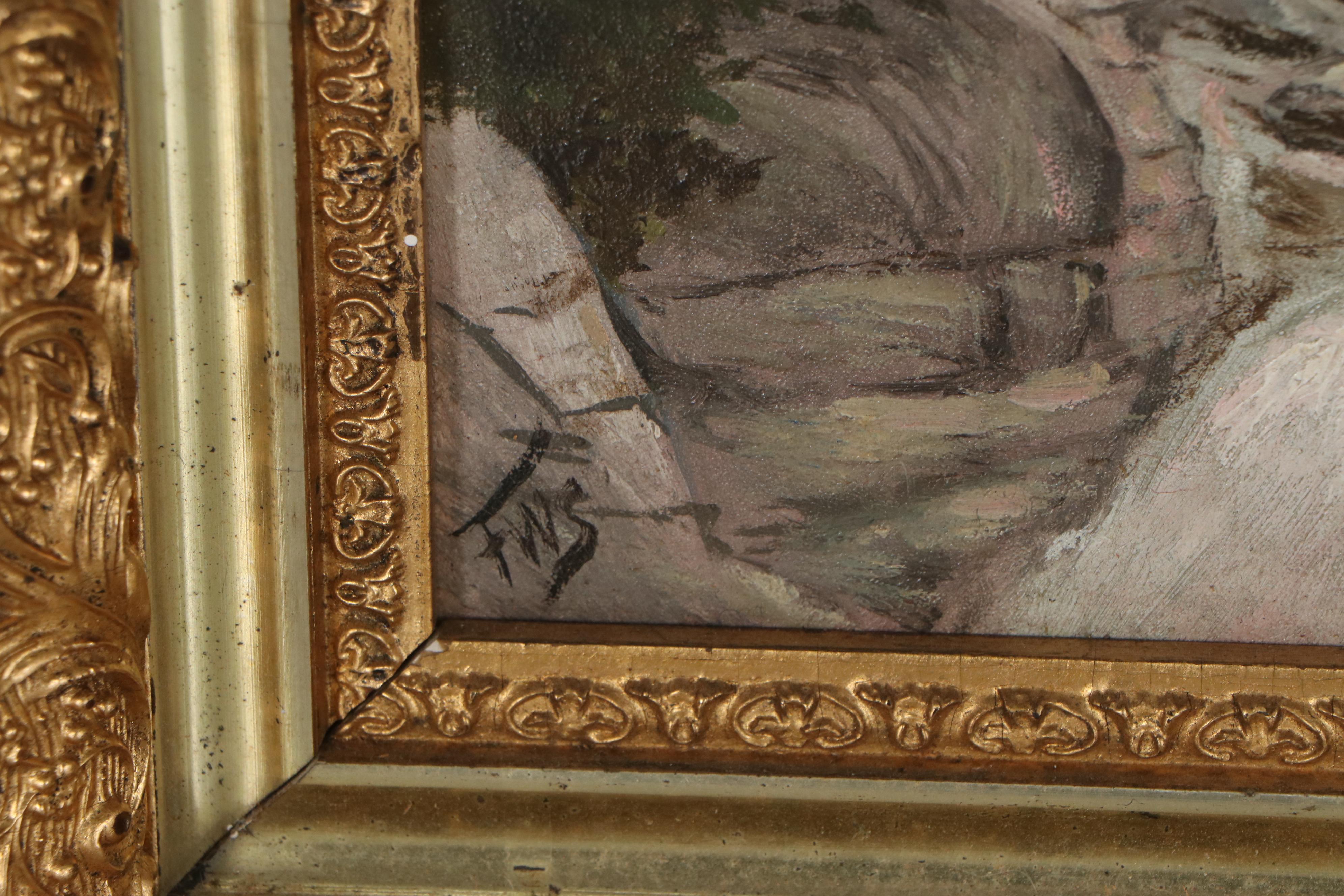 American School Oil Painting "Ammonusuc Falls - White Mountains"