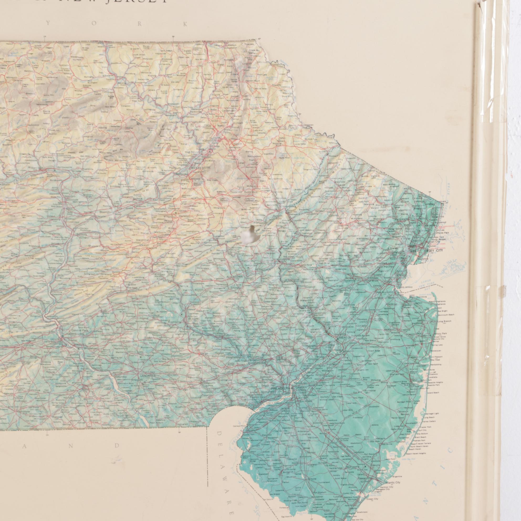 Hubbard Scientific Raised Relief Map "Pennsylvania & New Jersey, 1994