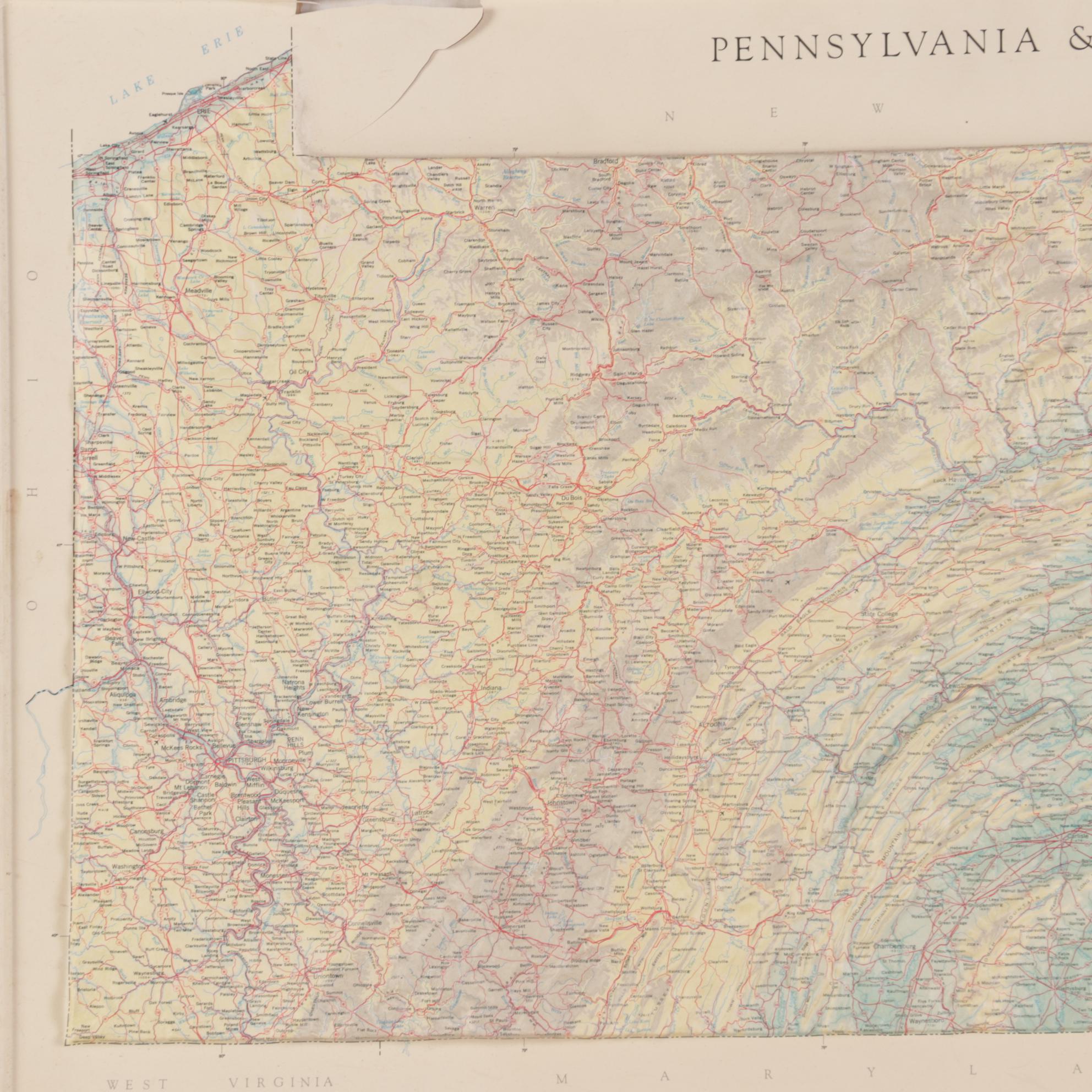 Hubbard Scientific Raised Relief Map "Pennsylvania & New Jersey, 1994