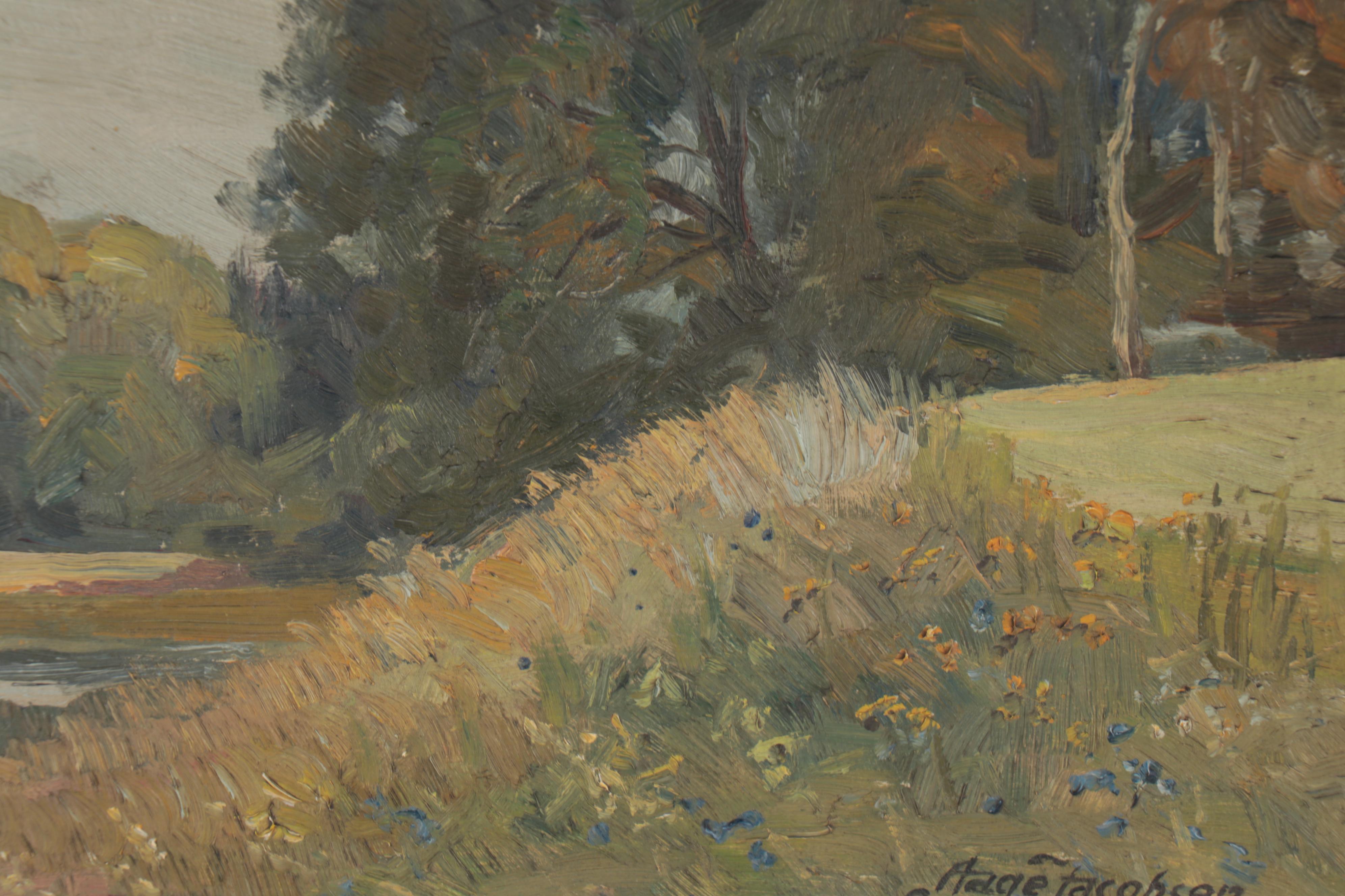 Aage Jacobsen Landscape Oil Painting, Early 20th Century