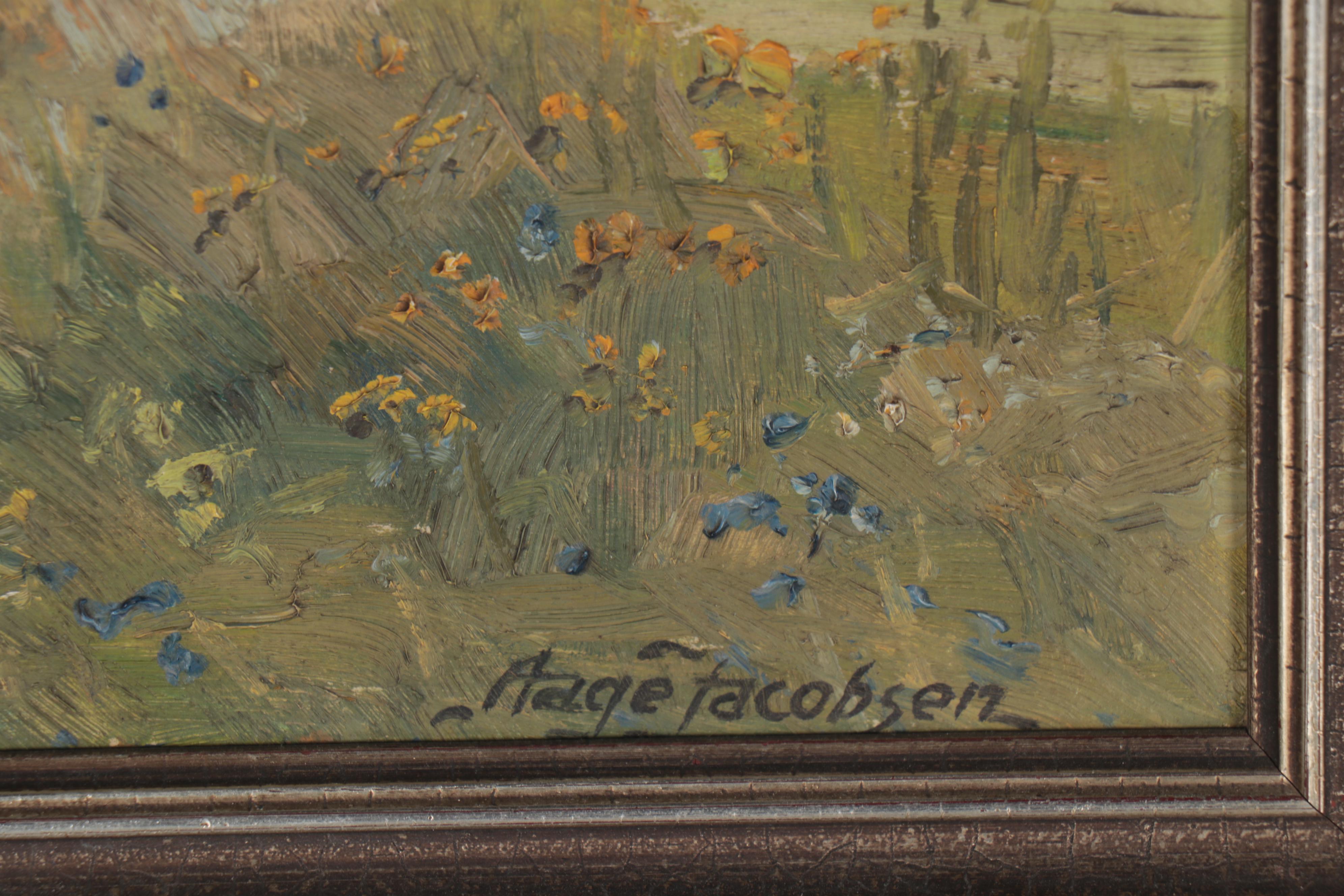 Aage Jacobsen Landscape Oil Painting, Early 20th Century