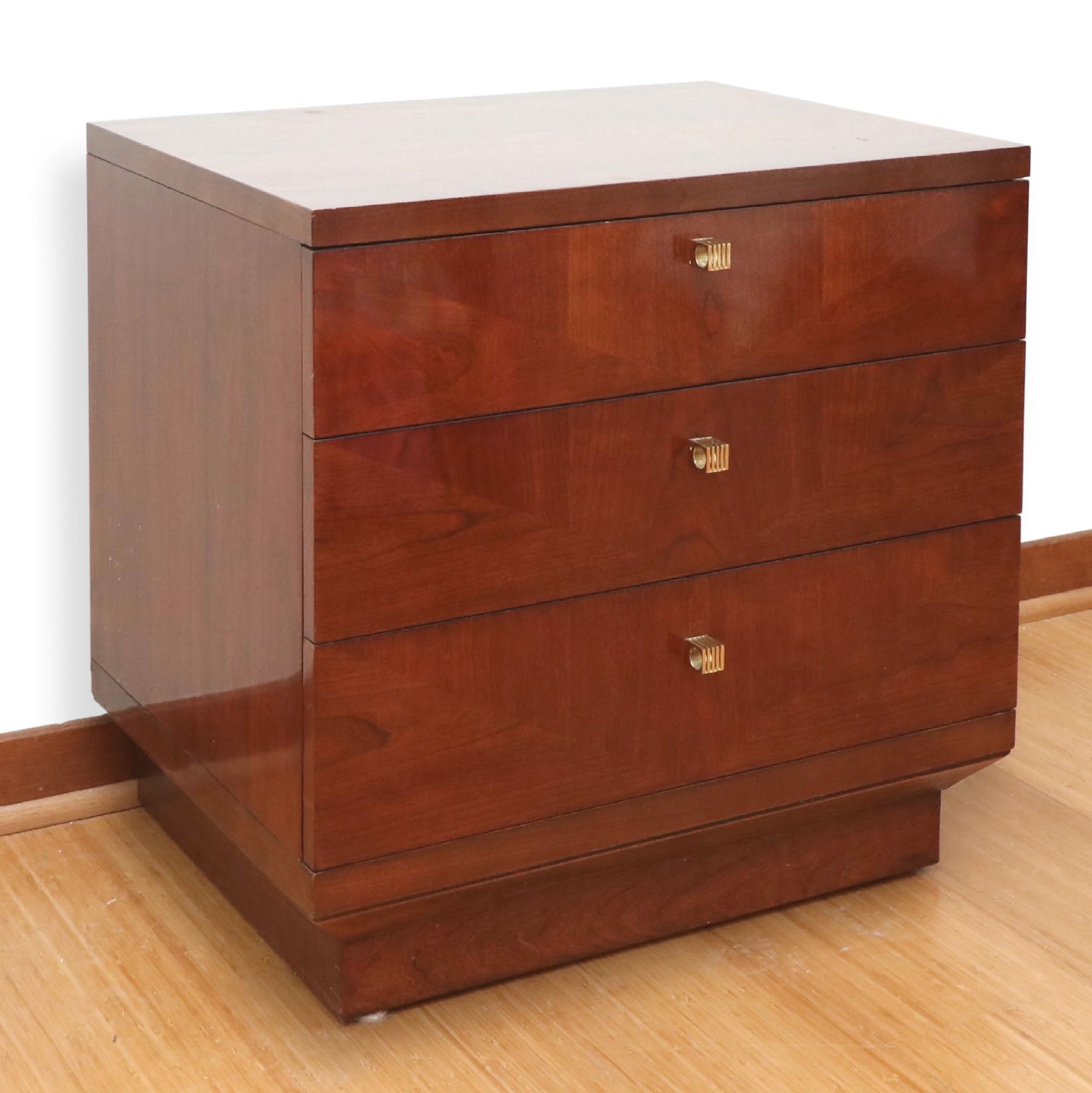 Henredon "Scene 4" Parquetry Three-Drawer Nightstand, circa 1980