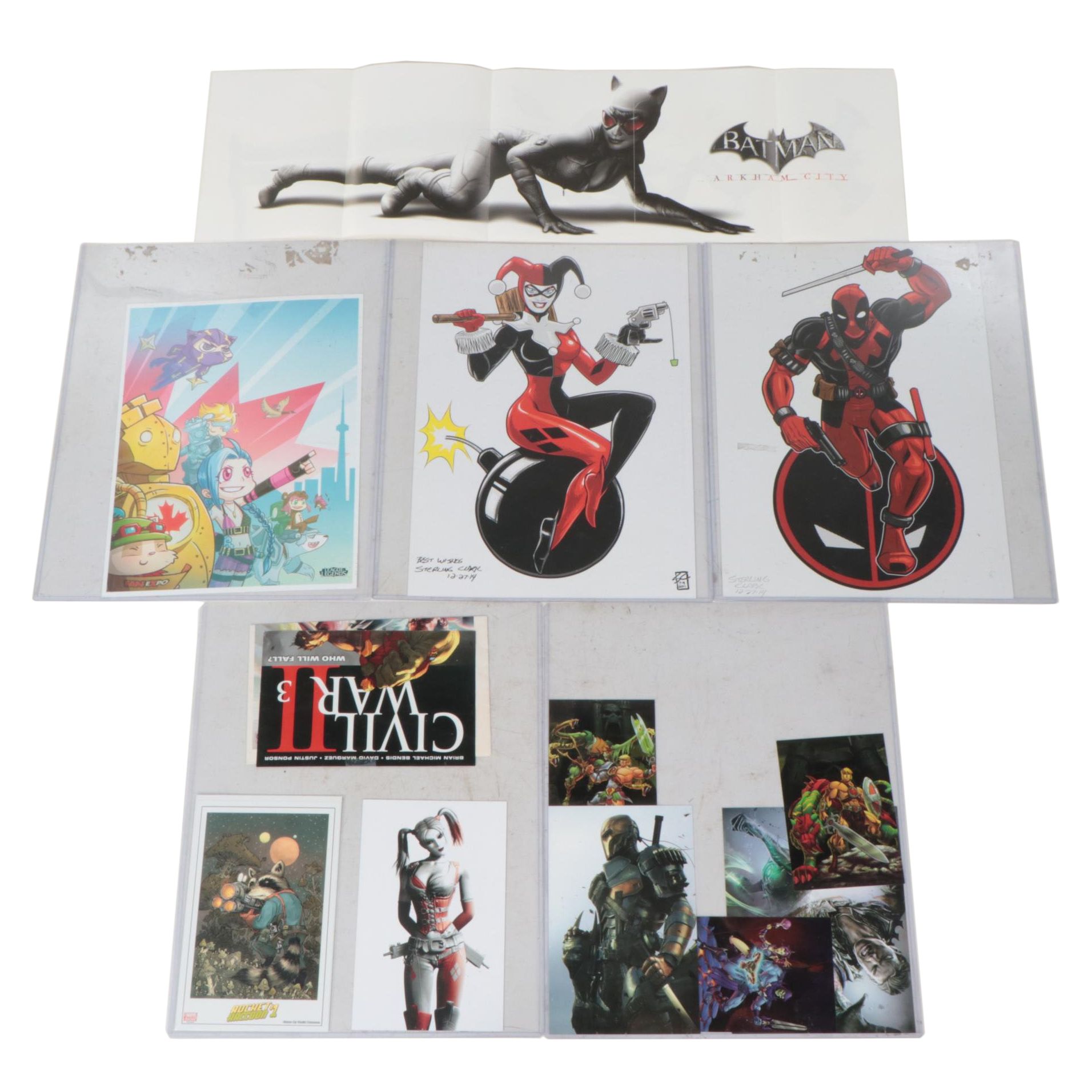 Sterling Clark Signed "Harley Quinn" Drawing and Other Comic Book Drawings