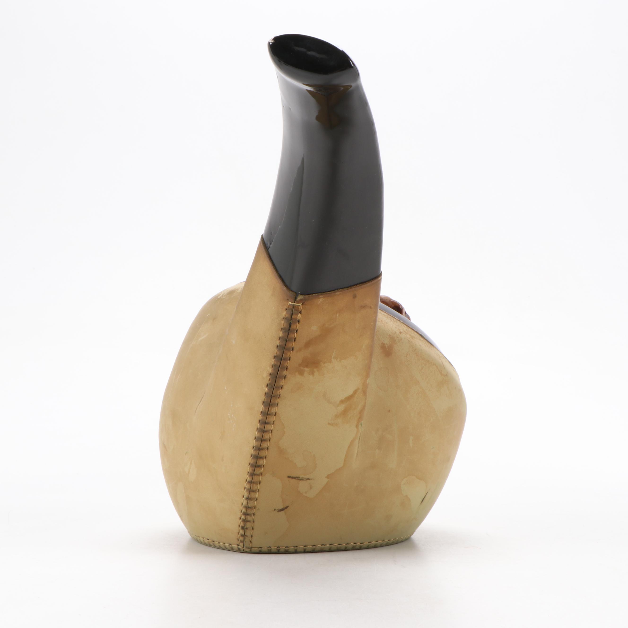 Longchamp Ceramic and Leather Covered Pipe Shaped Tobacco Jar, Mid-20th Century