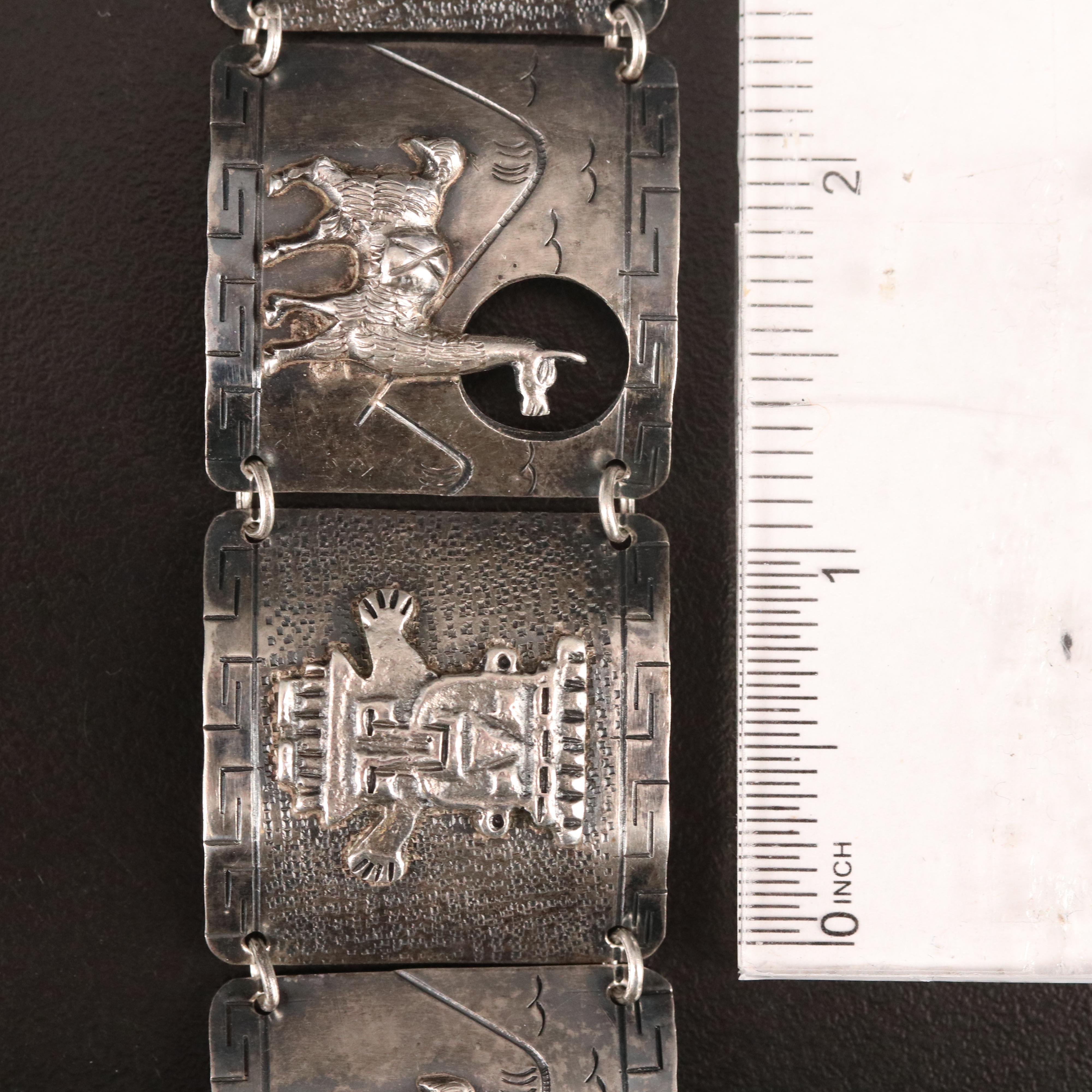 Vintage Peruvian Sterling Silver Panel Bracelet