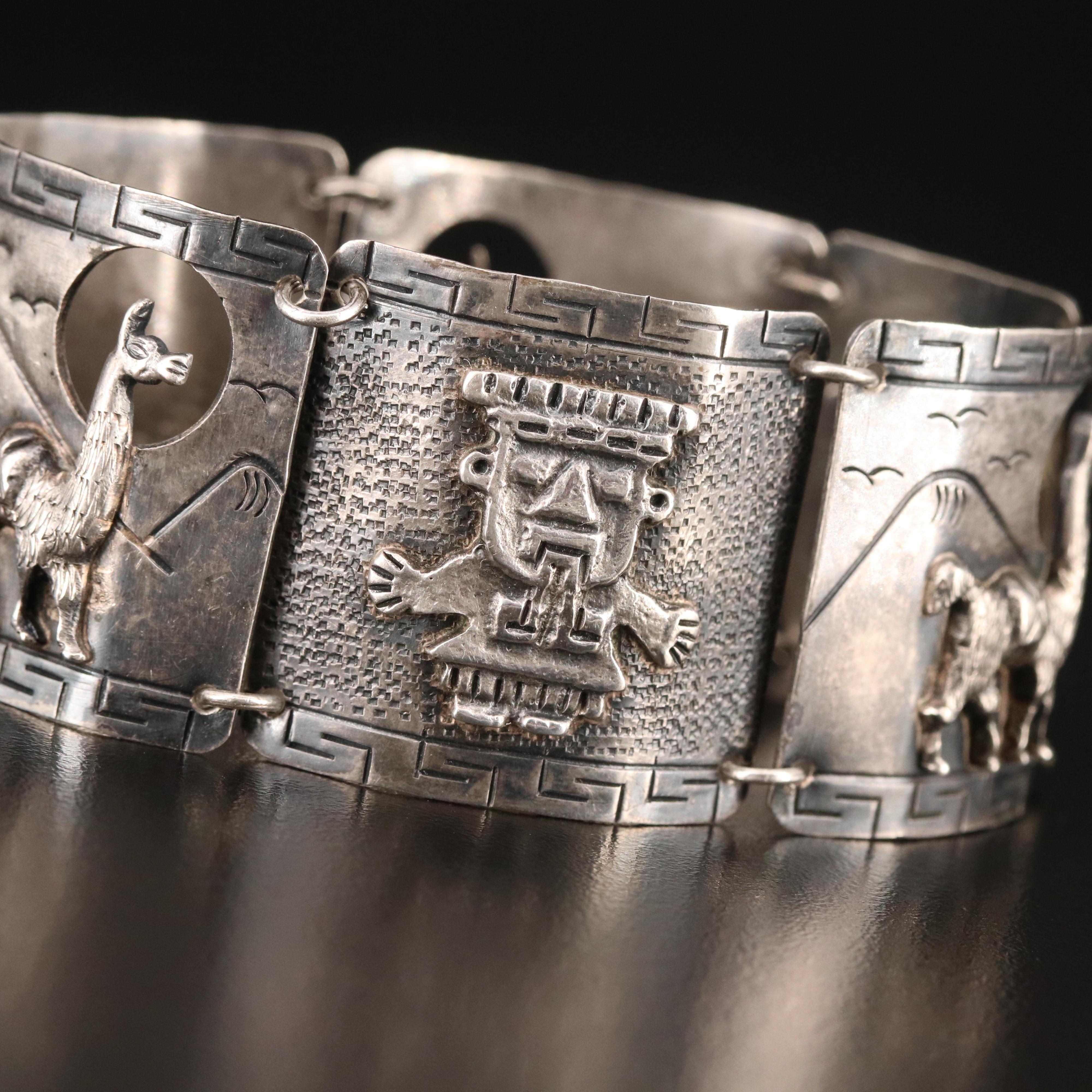 Vintage Peruvian Sterling Silver Panel Bracelet