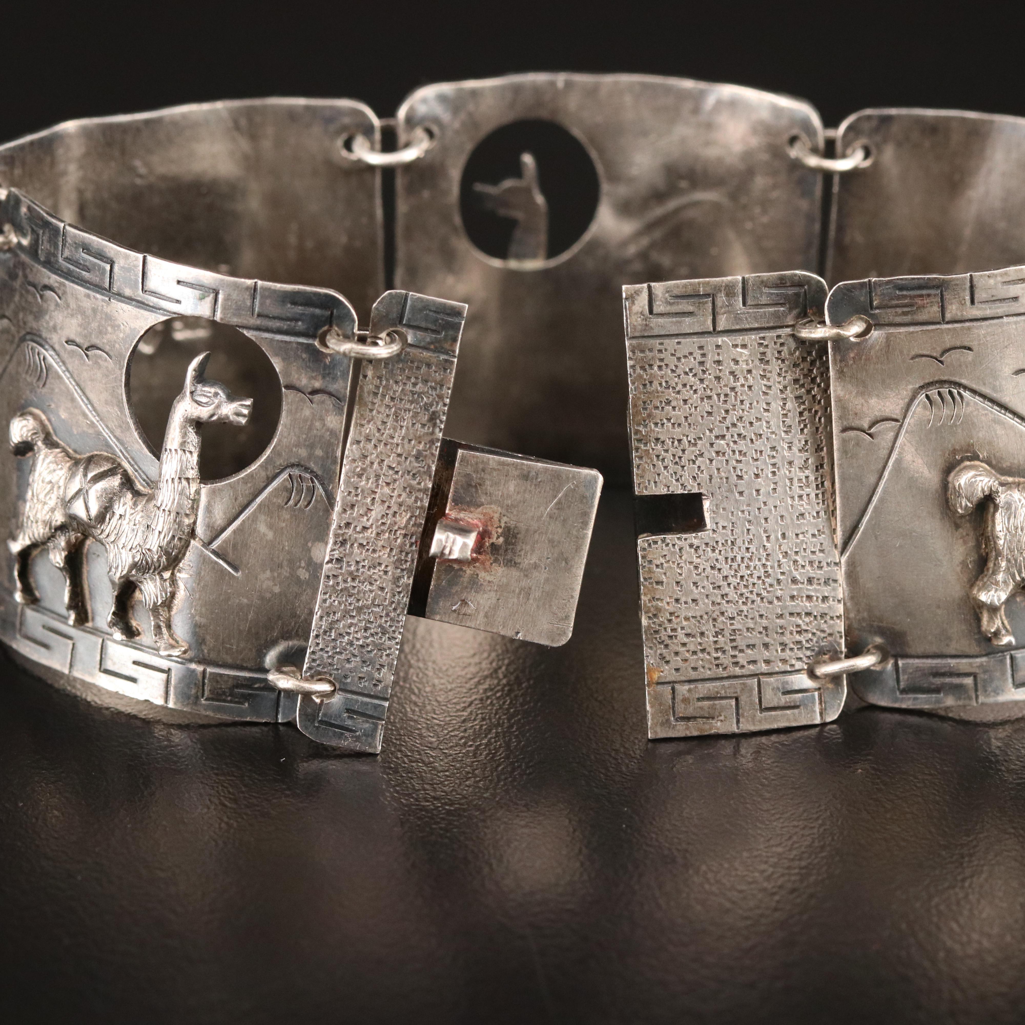 Vintage Peruvian Sterling Silver Panel Bracelet
