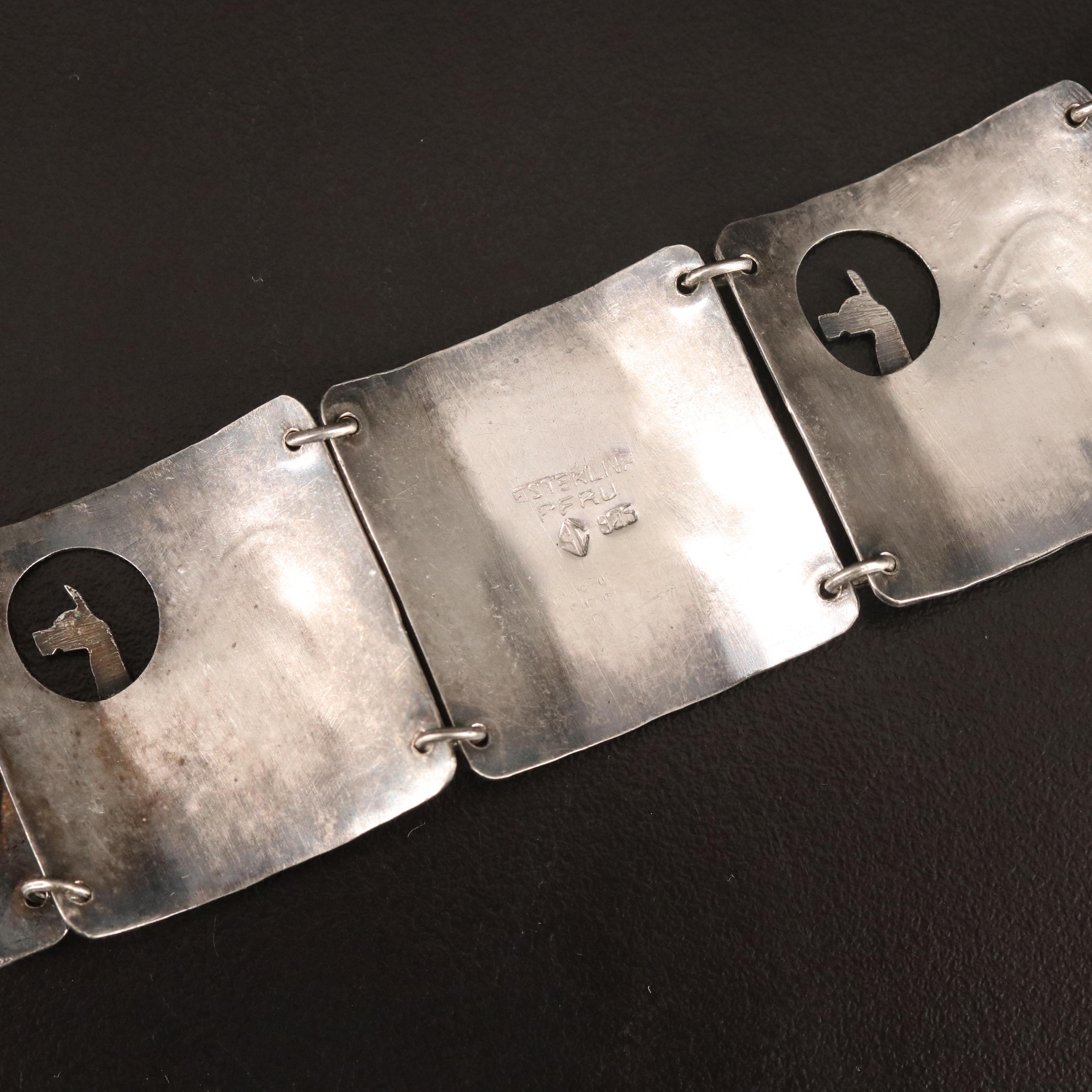 Vintage Peruvian Sterling Silver Panel Bracelet