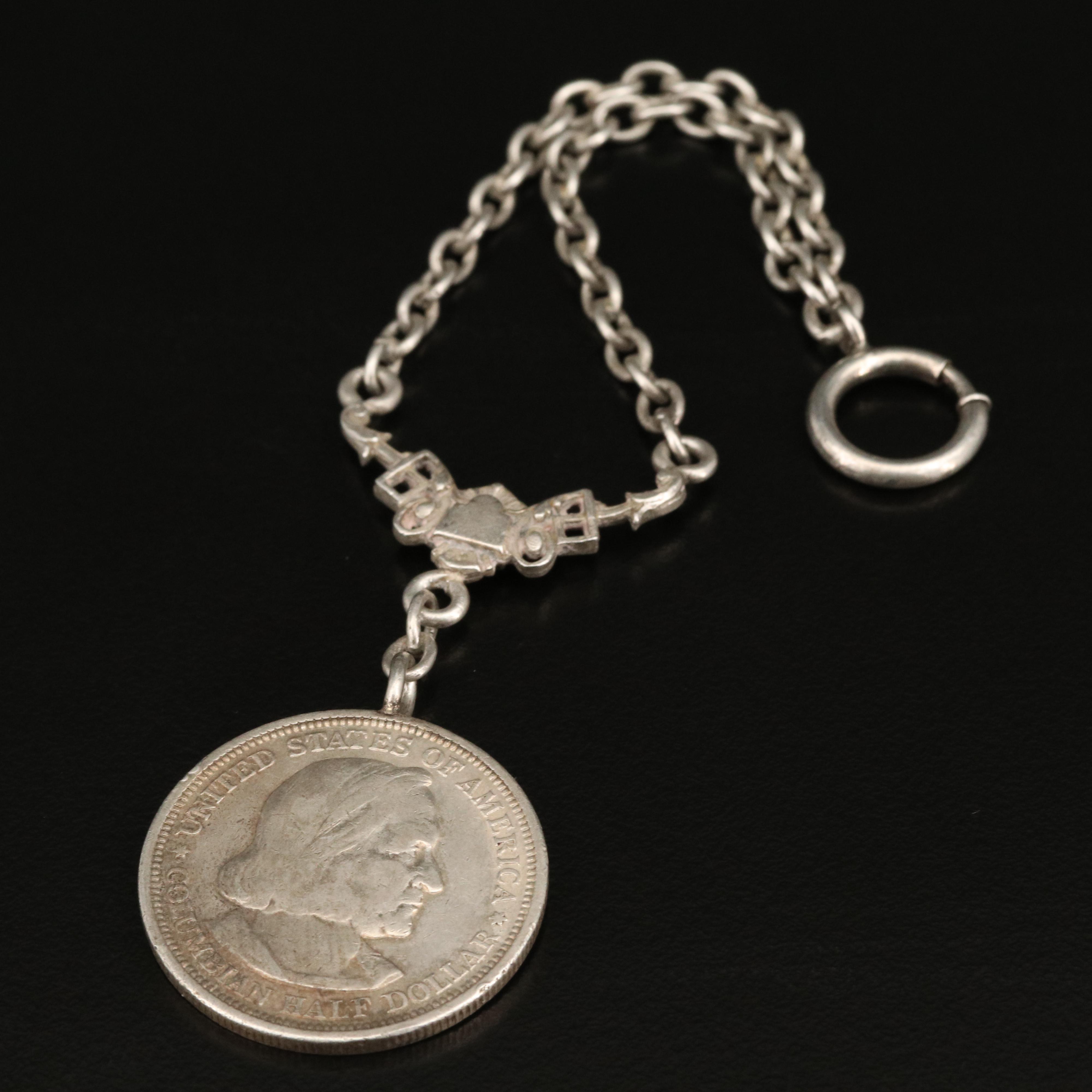 1893 Columbian Exposition Silver Half Dollar Pendant Bracelet