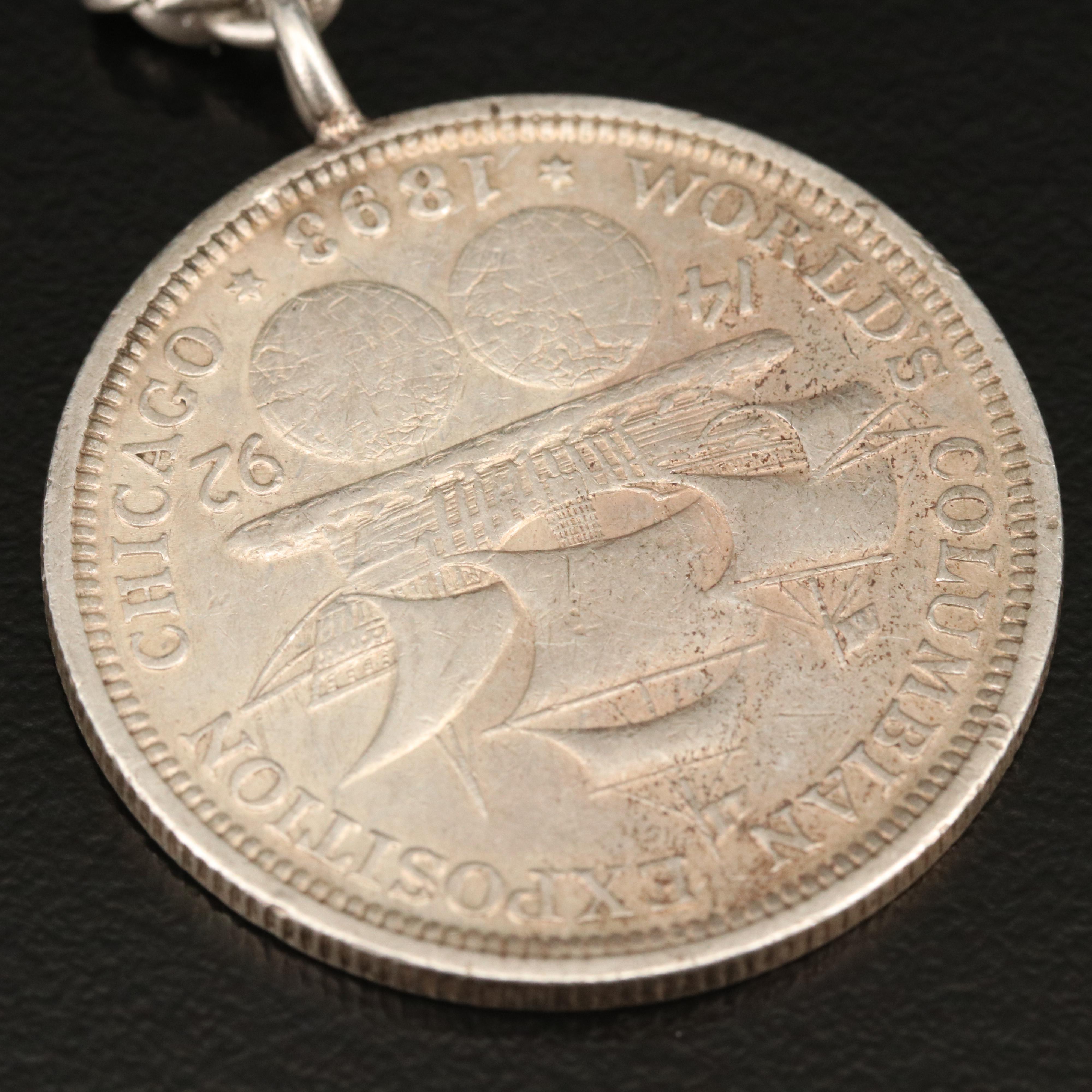 1893 Columbian Exposition Silver Half Dollar Pendant Bracelet