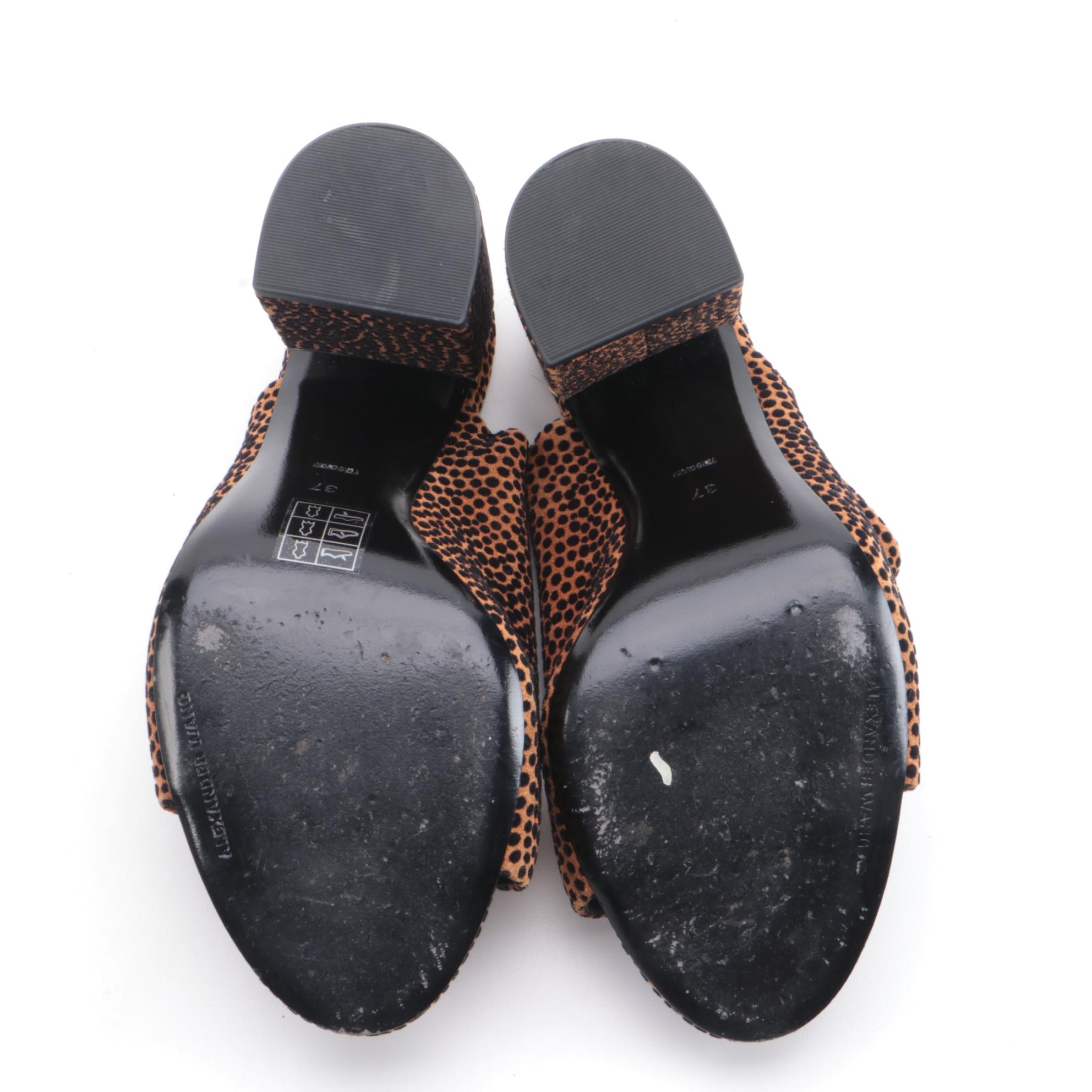 Alexander Wang Avery Flocked Suede and Christian Siriano Brocade Mules