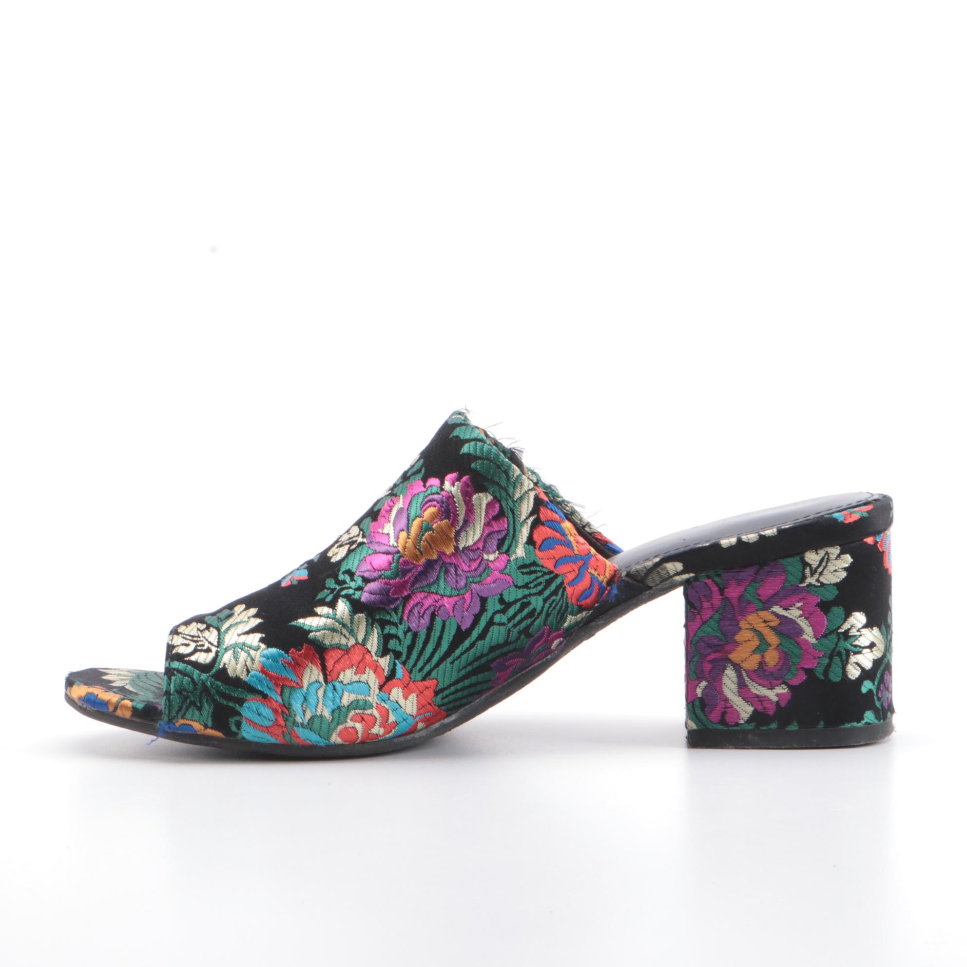 Alexander Wang Avery Flocked Suede and Christian Siriano Brocade Mules