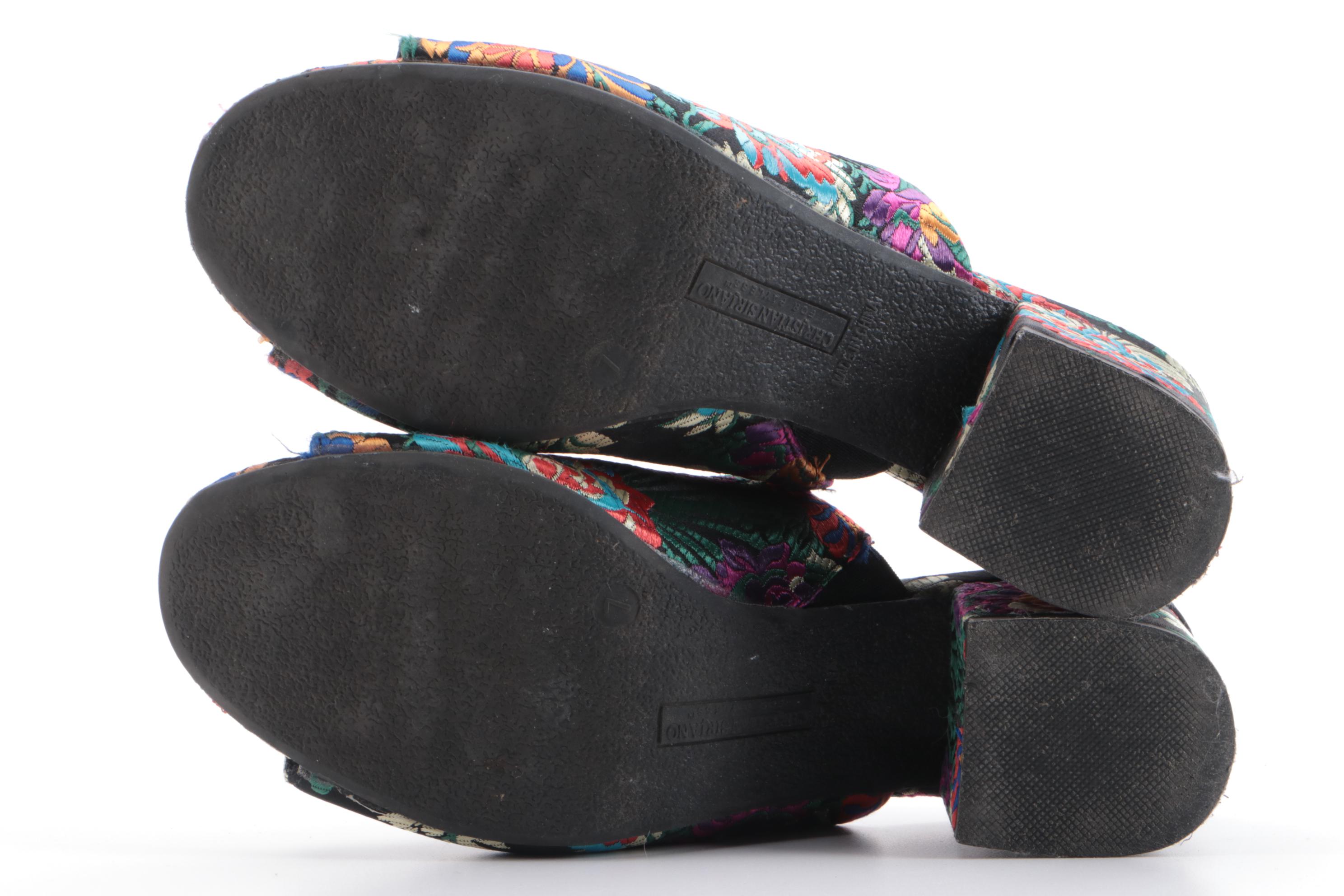 Alexander Wang Avery Flocked Suede and Christian Siriano Brocade Mules