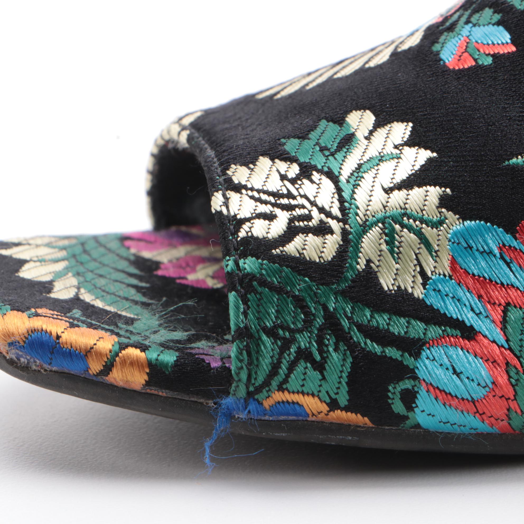 Alexander Wang Avery Flocked Suede and Christian Siriano Brocade Mules