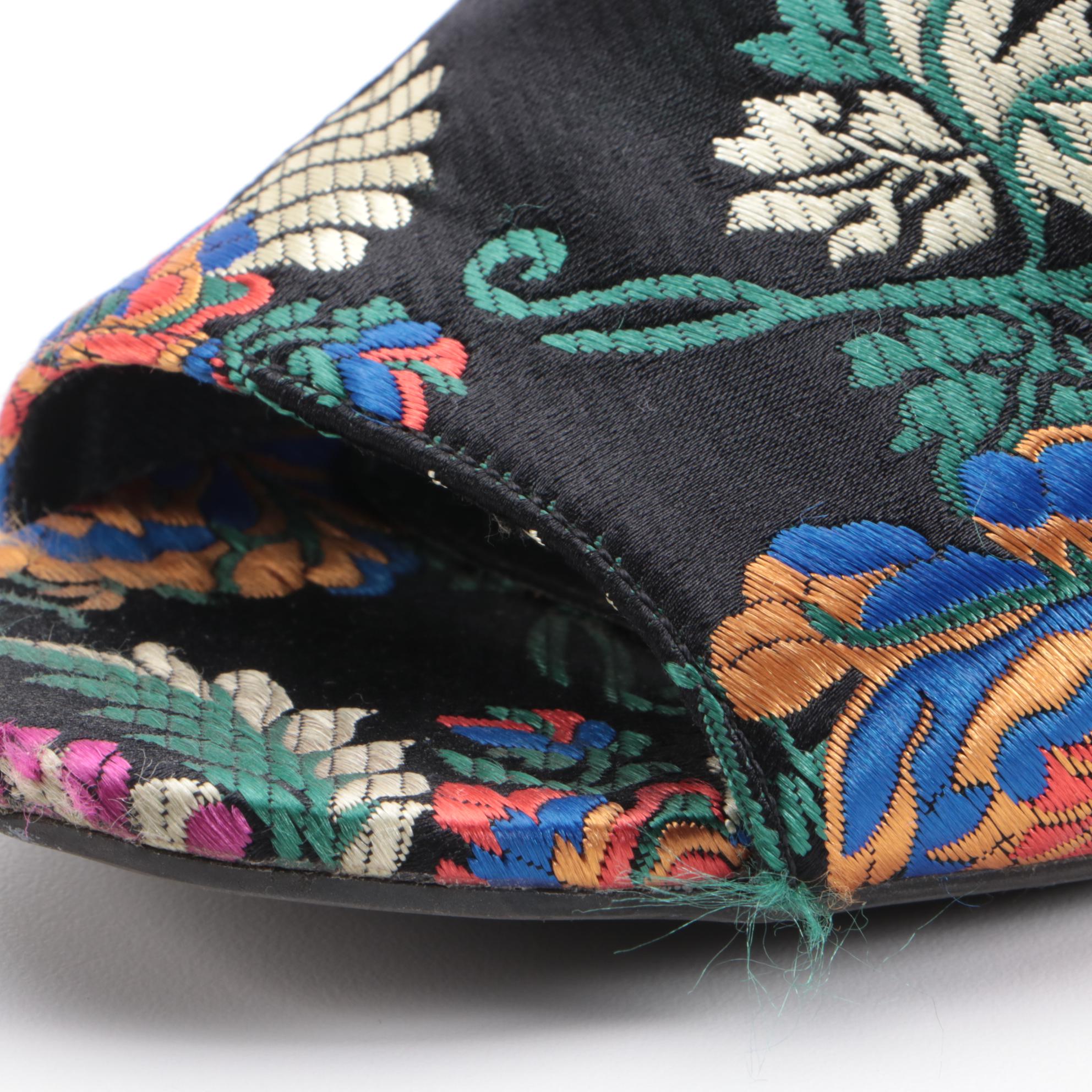 Alexander Wang Avery Flocked Suede and Christian Siriano Brocade Mules