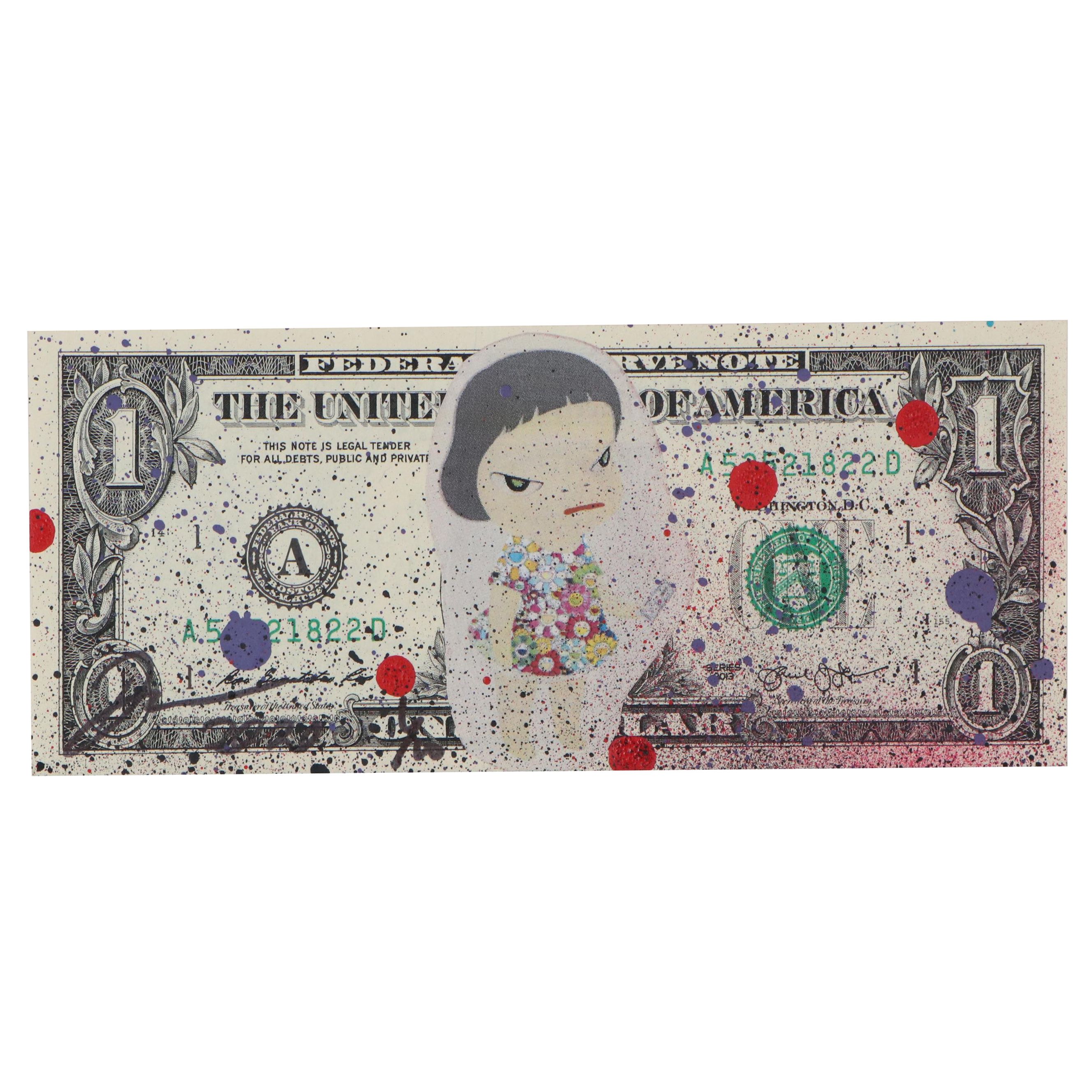 Death NYC Embellished Offset Lithograph on United States $1 Bill