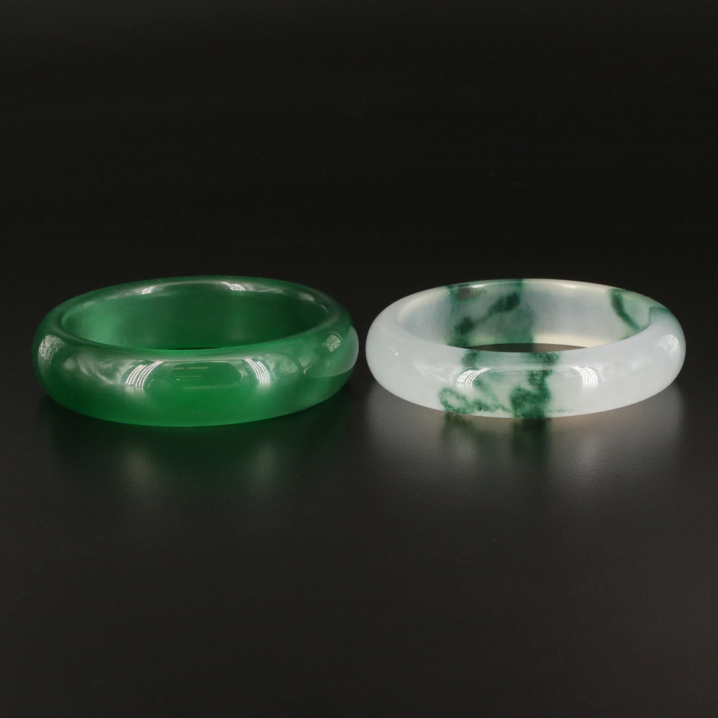 Jadeite and Glass Hololith Bangles