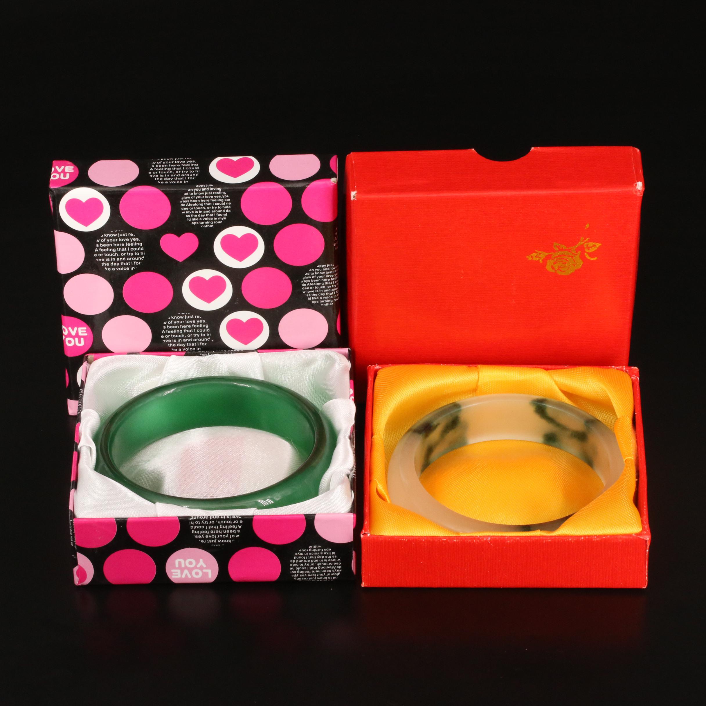 Jadeite and Glass Hololith Bangles